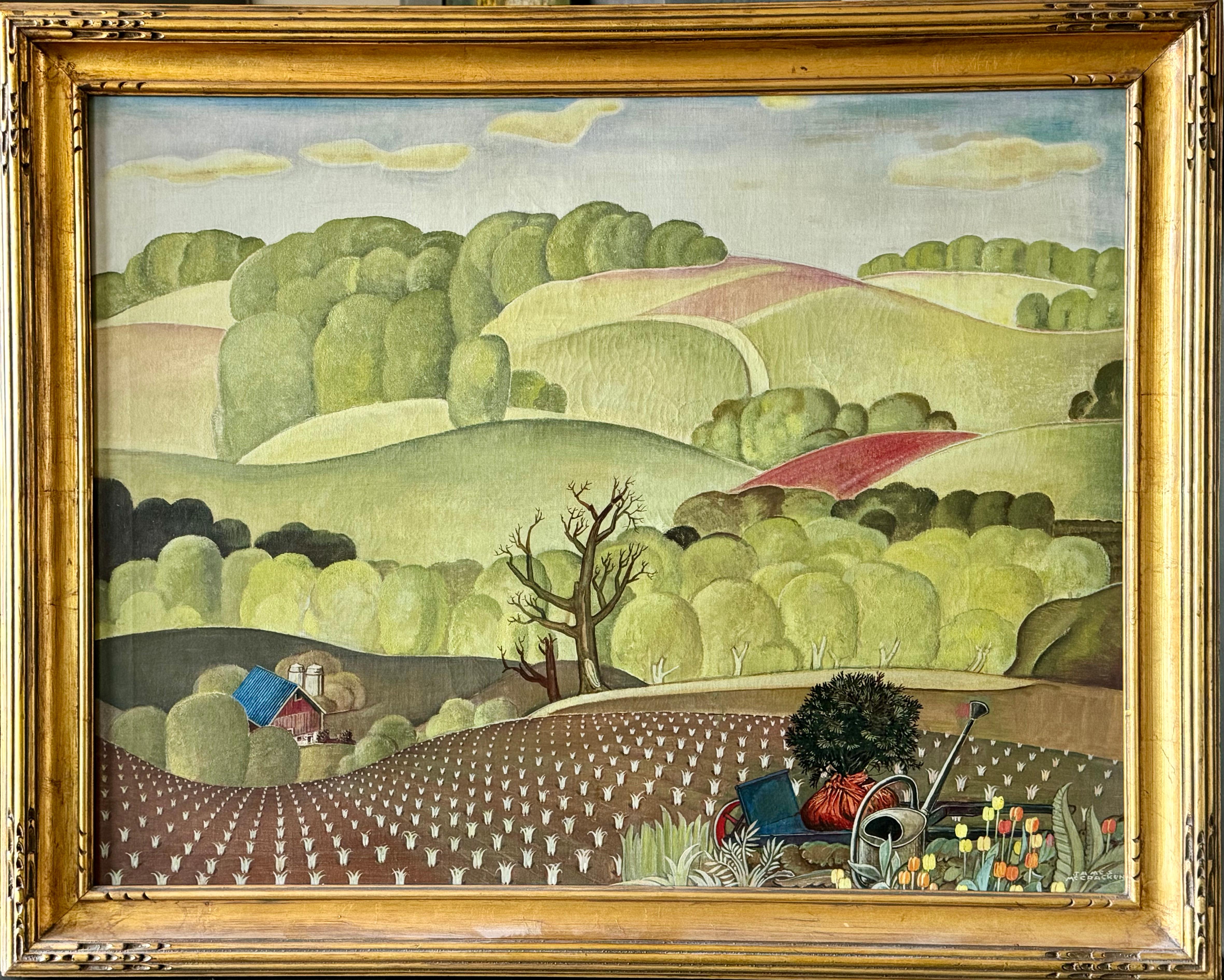 WPA Landschaft Amerikanische Szene Sozialrealismus Mitte des 20. Jahrhunderts Moderne Bauern rurale Landschaft – Painting von James McCracken