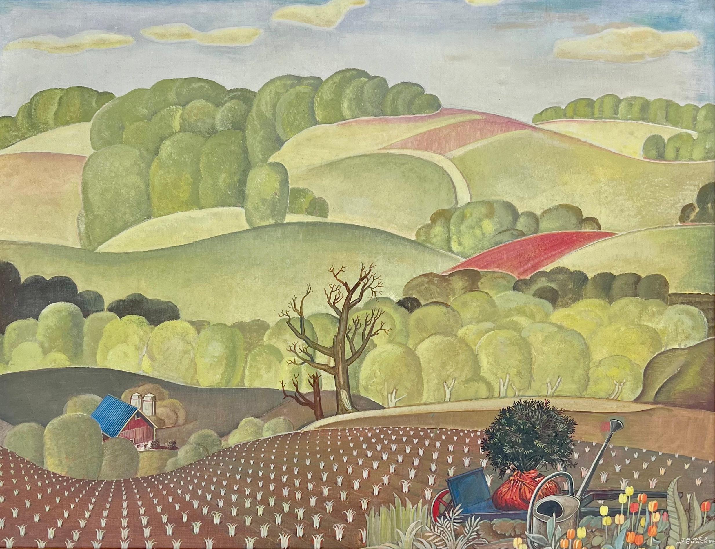 James McCracken Still-Life Painting – WPA Landschaft Amerikanische Szene Sozialrealismus Mitte des 20. Jahrhunderts Moderne Bauern rurale Landschaft