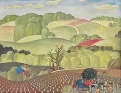 Paysage de la WPA, scène américaine, réalisme social, milieu du 20e siècle, ferme rurale moderne