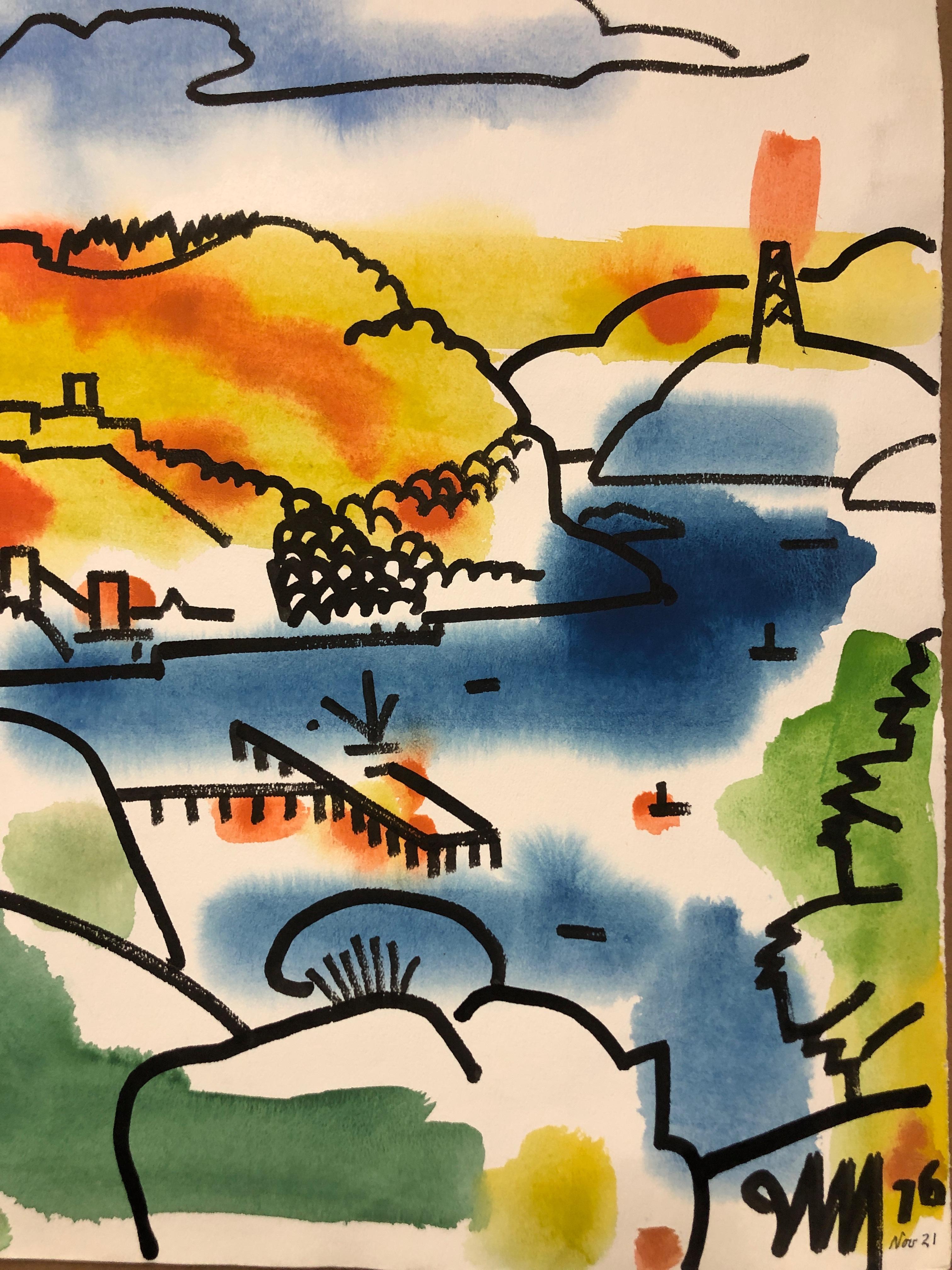 Peinture de paysage d'un artiste de la région de la baie « View of the Bay »:: 1976 - Painting de James McCray