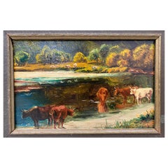 Antique James McDougal Hart "Cattle at Water's Edge" Original Painting, circa 1890