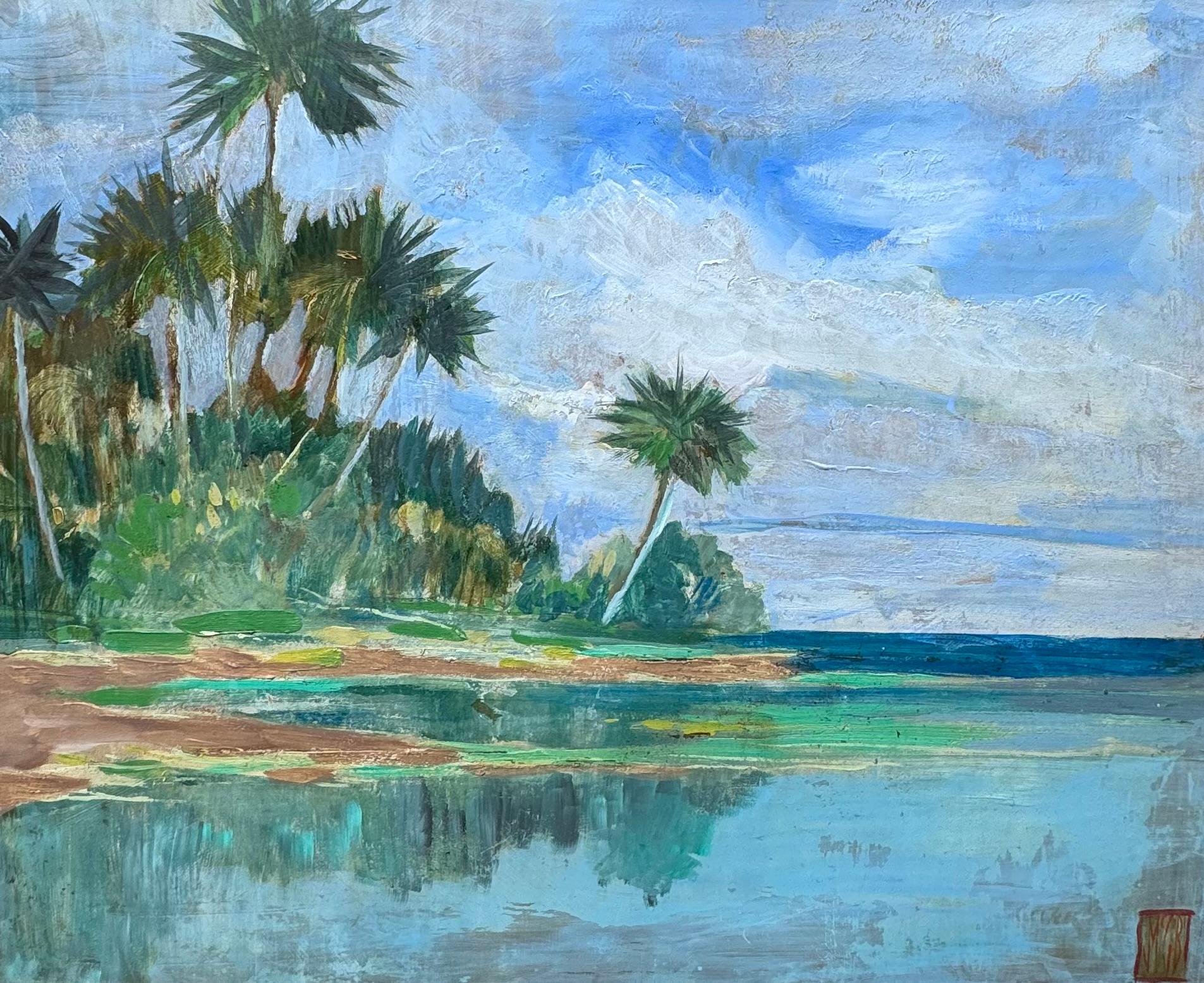 1940 Florida Artista impressionista scena di spiaggia Federal Housing Commission
