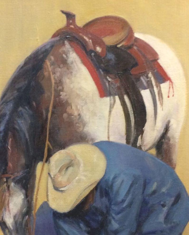 Fissare lo sperone, paesaggio figurativo impressionista originale del sud-ovest 24x20 - Figurative Painting Marrone di James McGinley