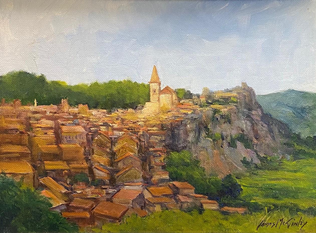 Sicilian Hillside, impressionist Italian landscape - Painting by James McGinley