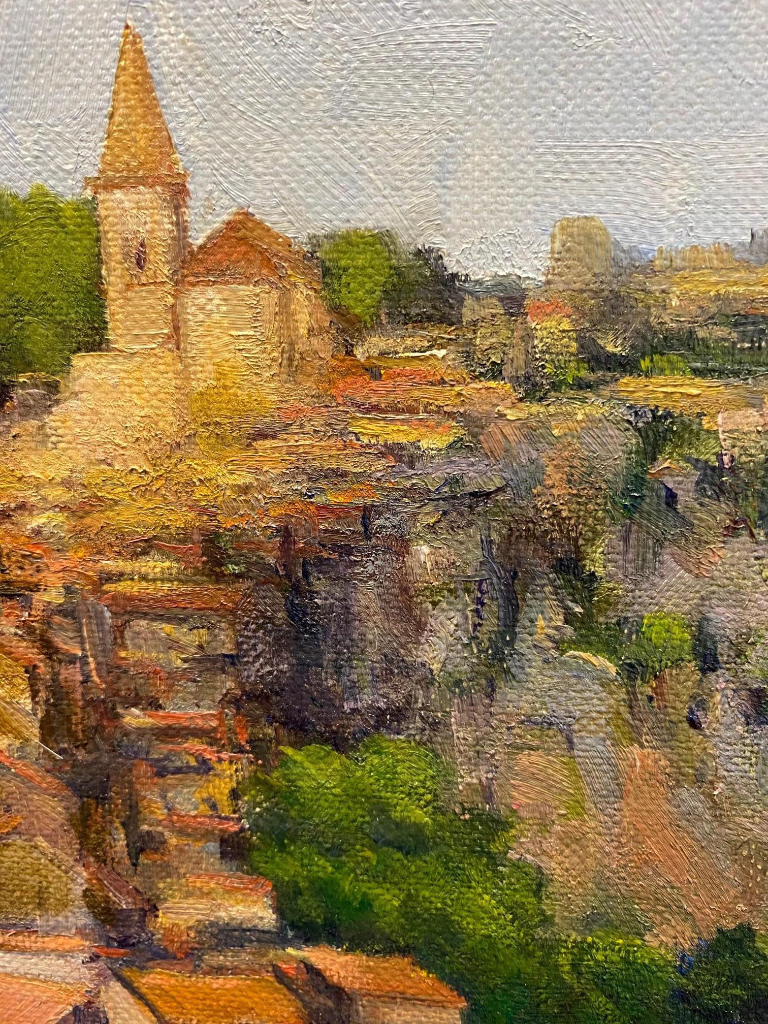 Sicilian Hillside, impressionist Italian landscape - Brown Landscape Painting by James McGinley