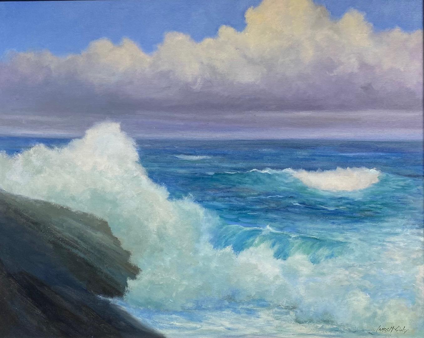 Surf e sole, paesaggio marino impressionista originale - Painting di James McGinley