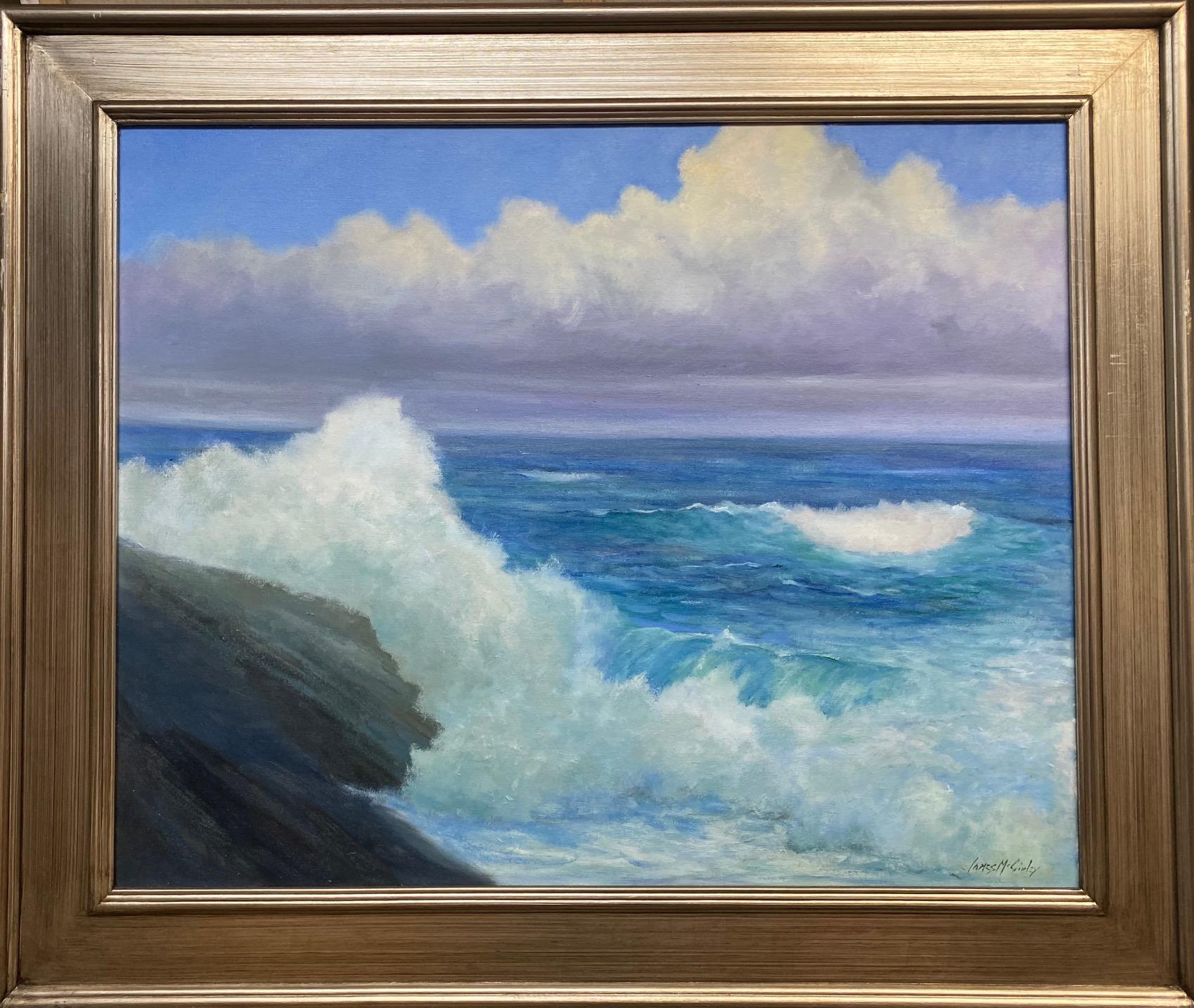 Landscape Painting di James McGinley - Surf e sole, paesaggio marino impressionista originale