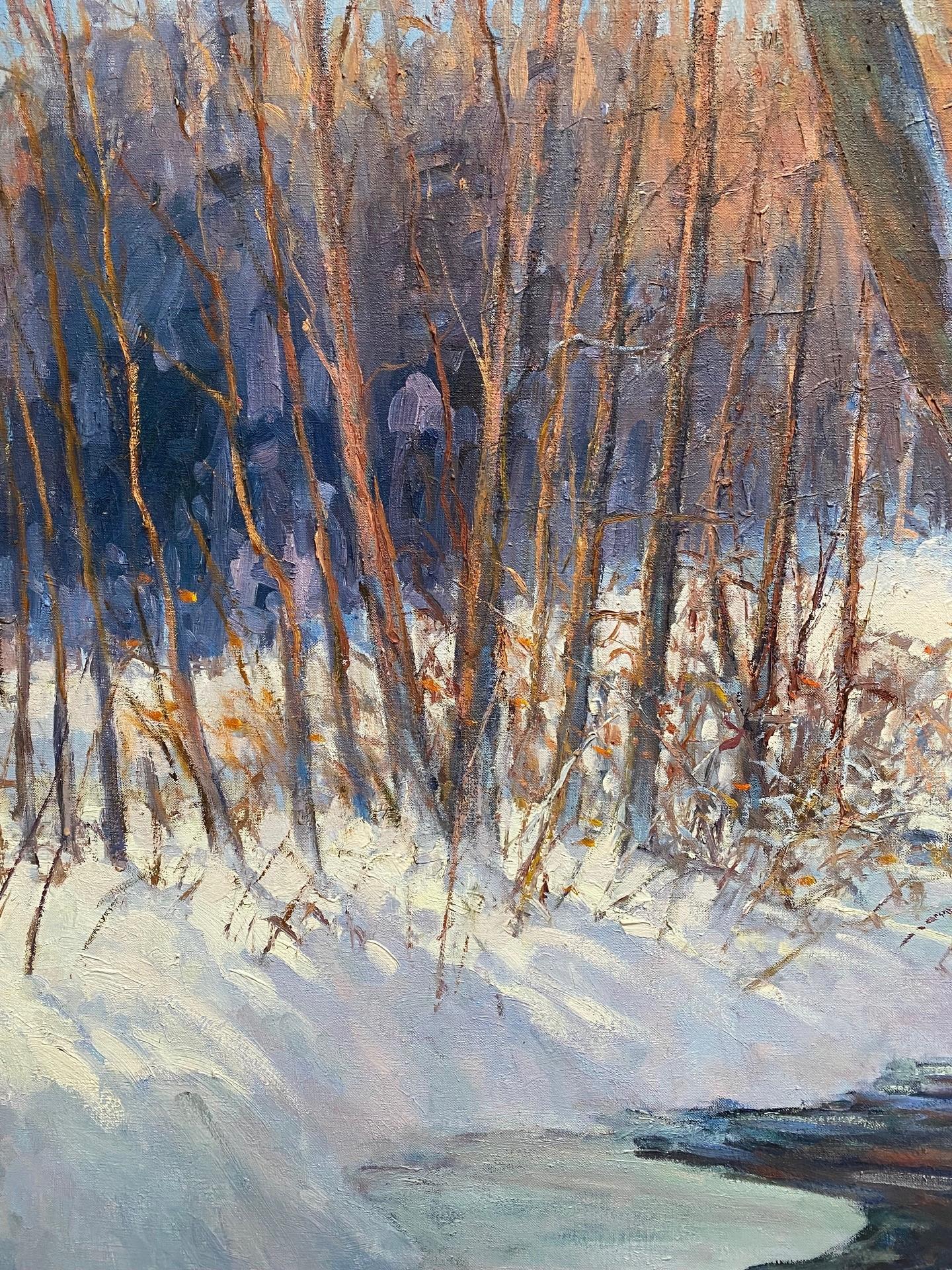 Luz solar de invierno, paisaje impresionista original de 30x36 en venta 4