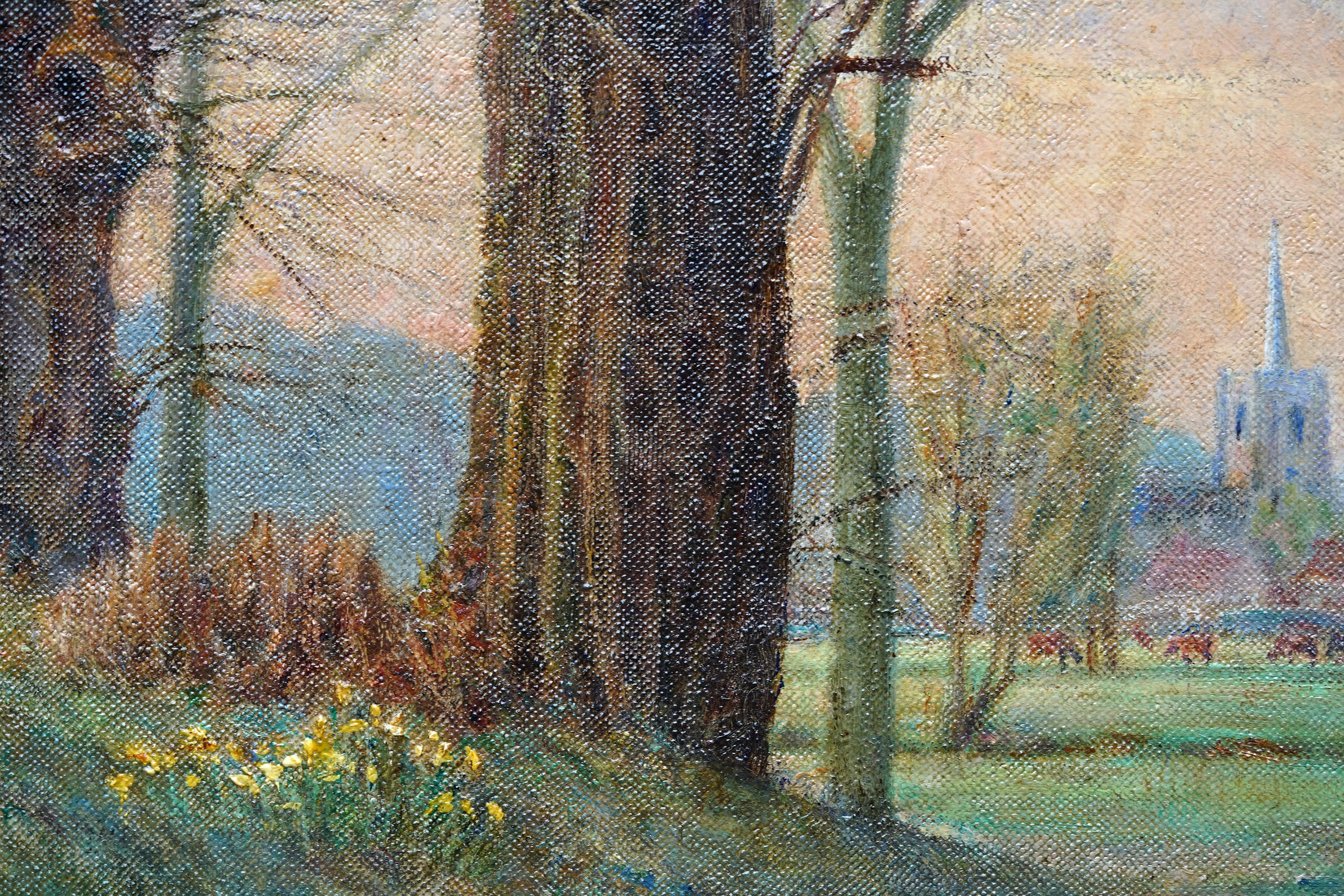 Paesaggio di primavera al crepuscolo - Quadro ad olio scozzese del 1920 6