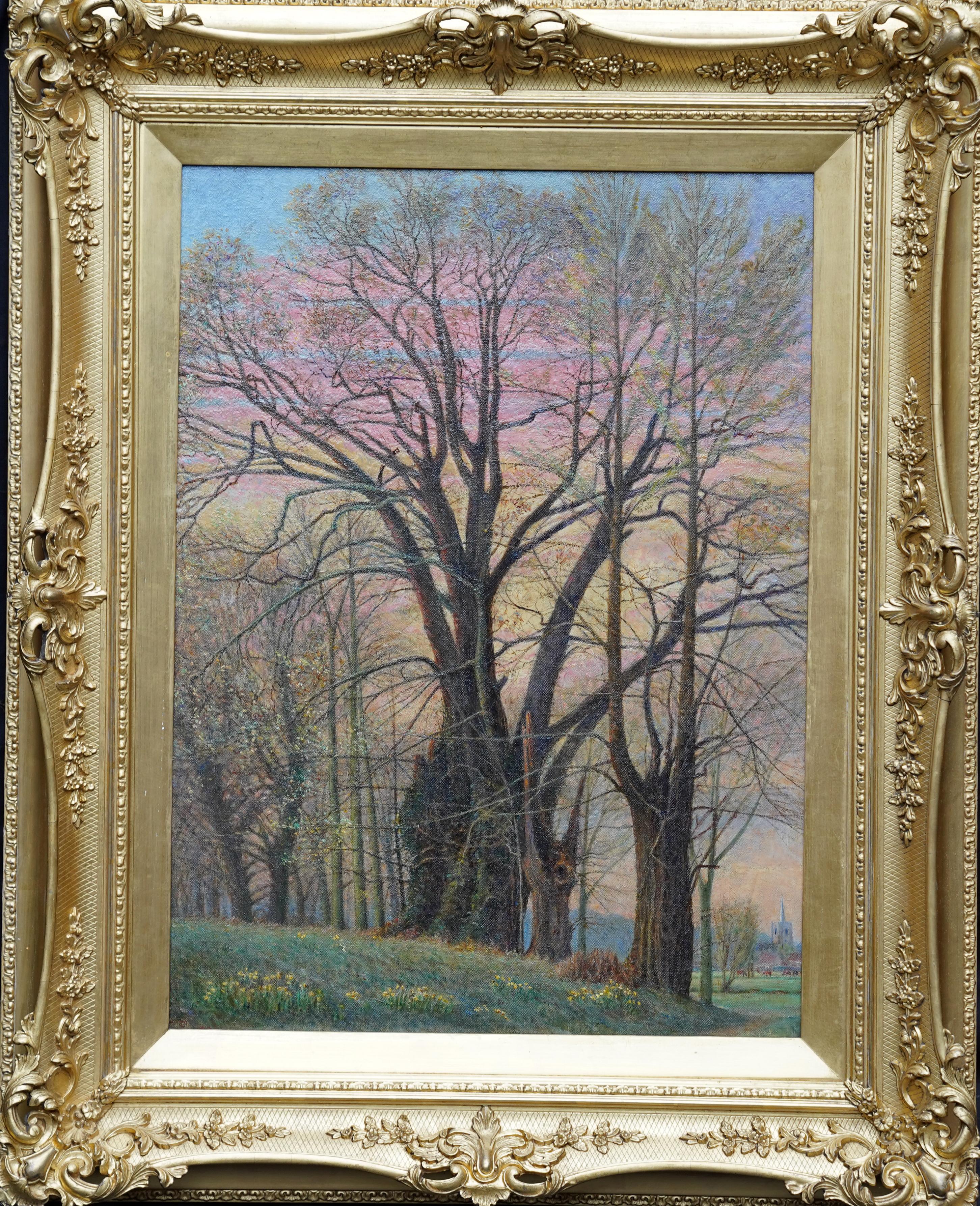 Paesaggio di primavera al crepuscolo - Quadro ad olio scozzese del 1920 10