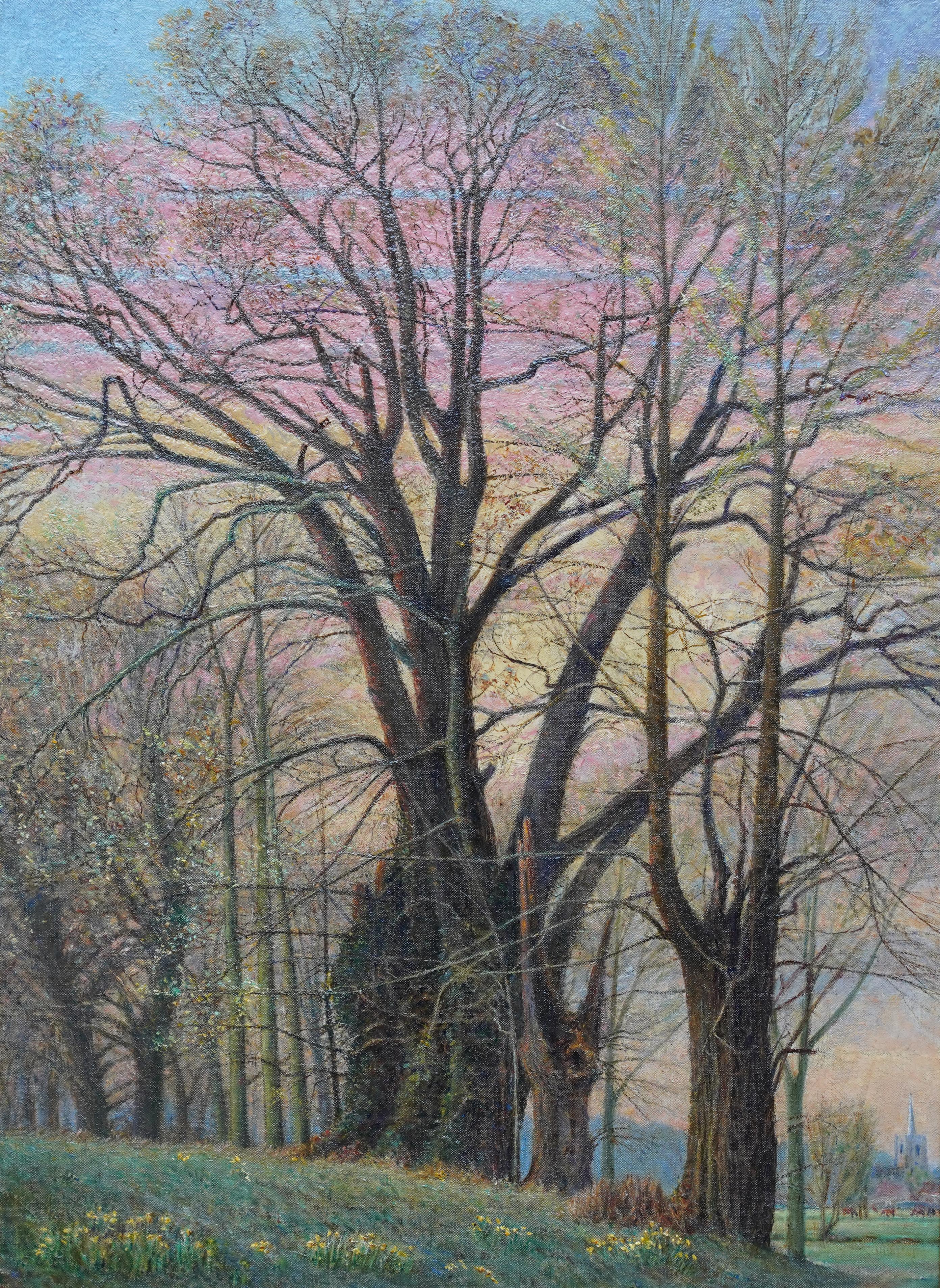 Paesaggio di primavera al crepuscolo - Quadro ad olio scozzese del 1920 - Painting di James McIntosh Patrick