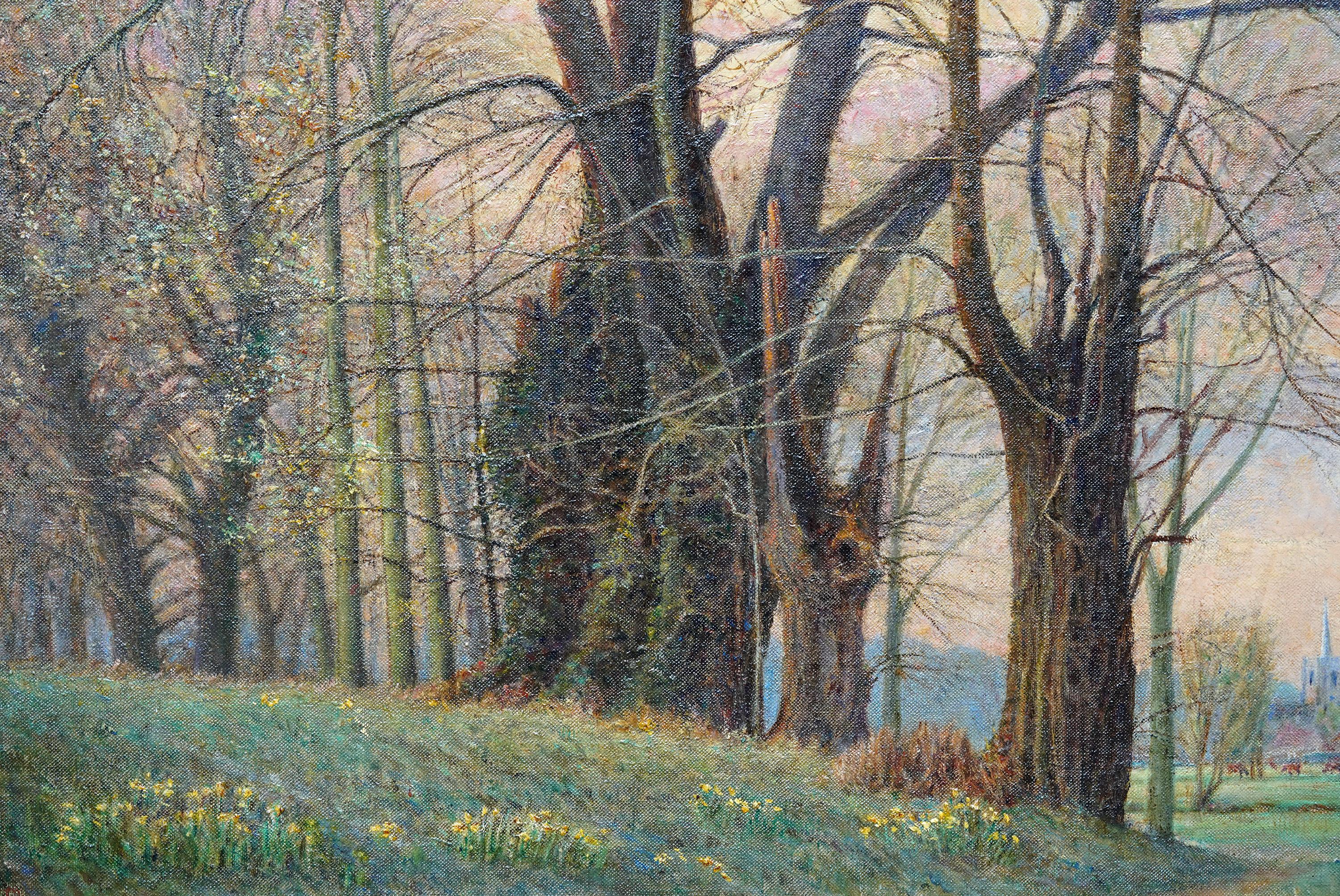 Paesaggio di primavera al crepuscolo - Quadro ad olio scozzese del 1920 - Painting Realismo di James McIntosh Patrick