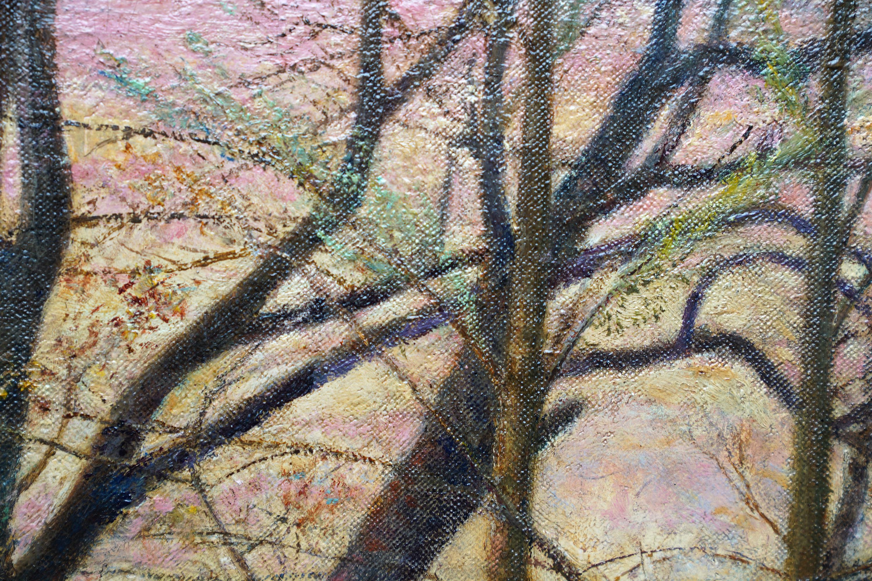 Paesaggio di primavera al crepuscolo - Quadro ad olio scozzese del 1920 2