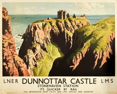 Affiche rétro originale du château de Dunnottar en Écosse LNER LMS Stonehaven