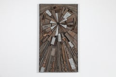 James McNabb-Style Brutalist Wood Assemblage Sunburst Wall Sculpture