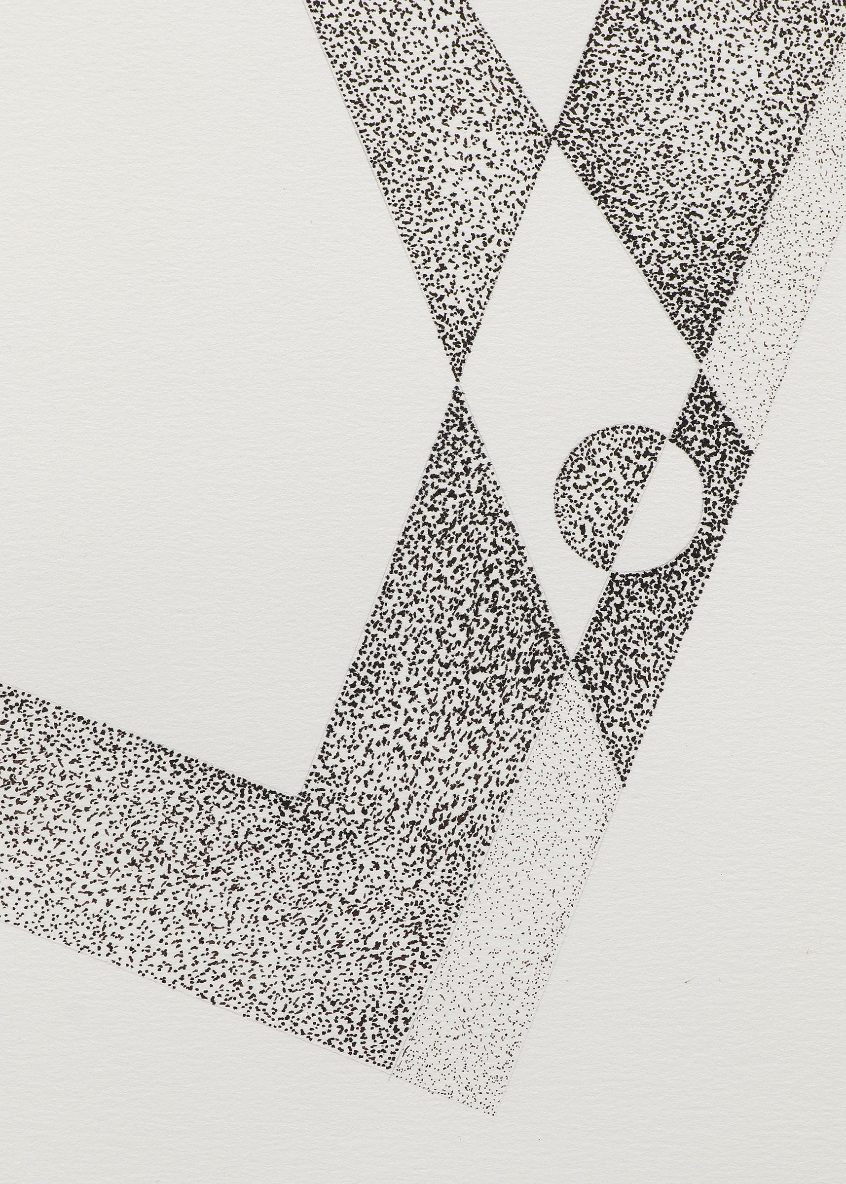 Abstract Pen and Pencil Drawing, Pointillist Geometric Shapes, Taos Artist - Gray Figurative Art by James Meek