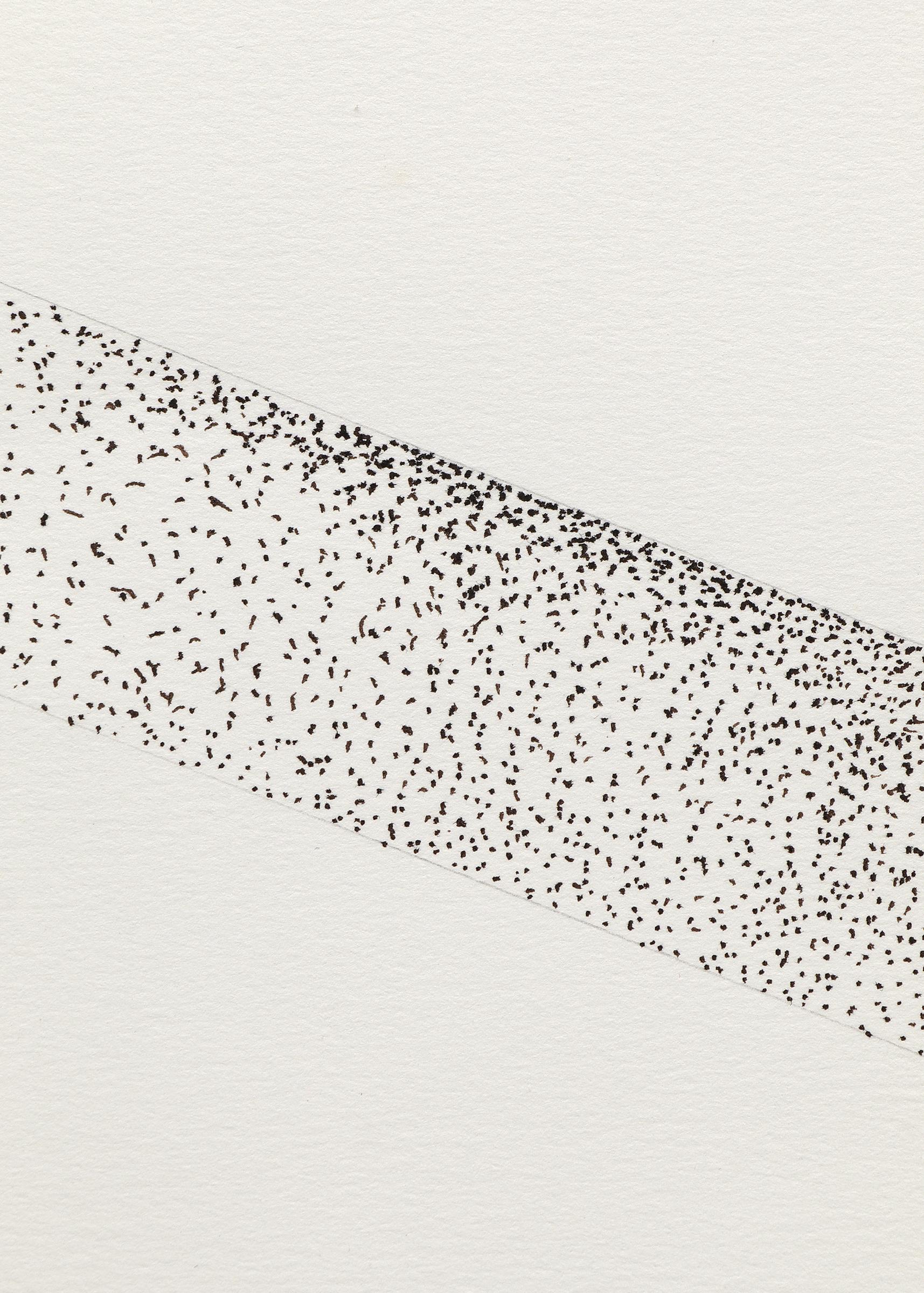 Abstrakte Bleistift- und Bleistiftzeichnung, spitz zulaufende geometrische Formen, Taos Künstler (Pointillismus), Art, von James Meek