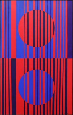 Graphic Mid Century Modern Abstract Oil Painting, Red, Blue by James Meek