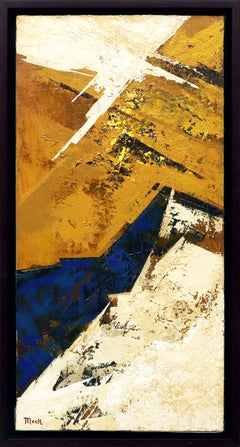 Mid 20th Century Abstract Oil Painting, Yellow, Gold, Blue, White, Taos Artist