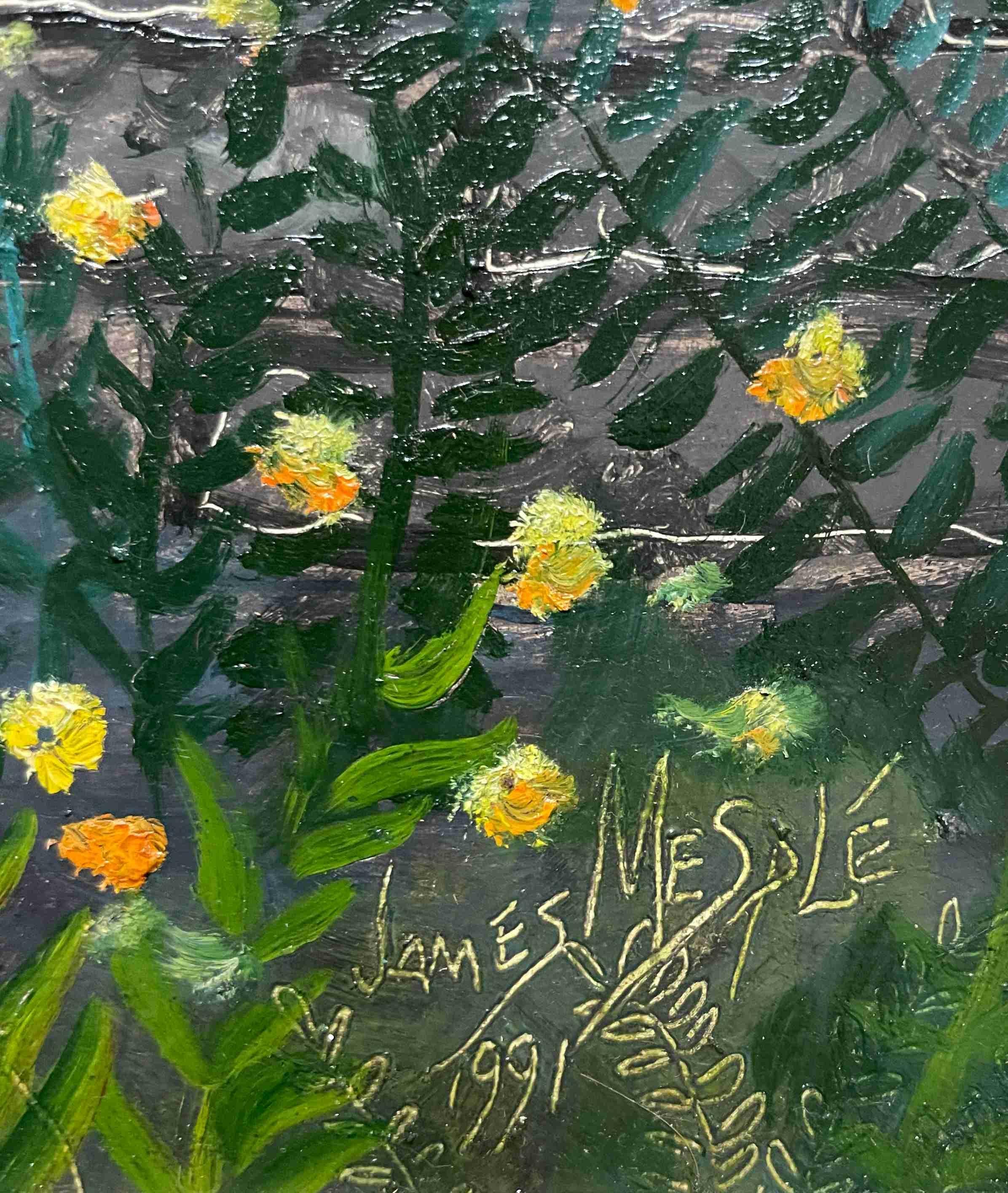 Intrigante pintura surrealista del centro de Chicago por James Mesplé en venta 2