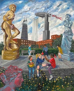 Intriguing Surrealist Painting of Downtown Chicago by James Mesplé