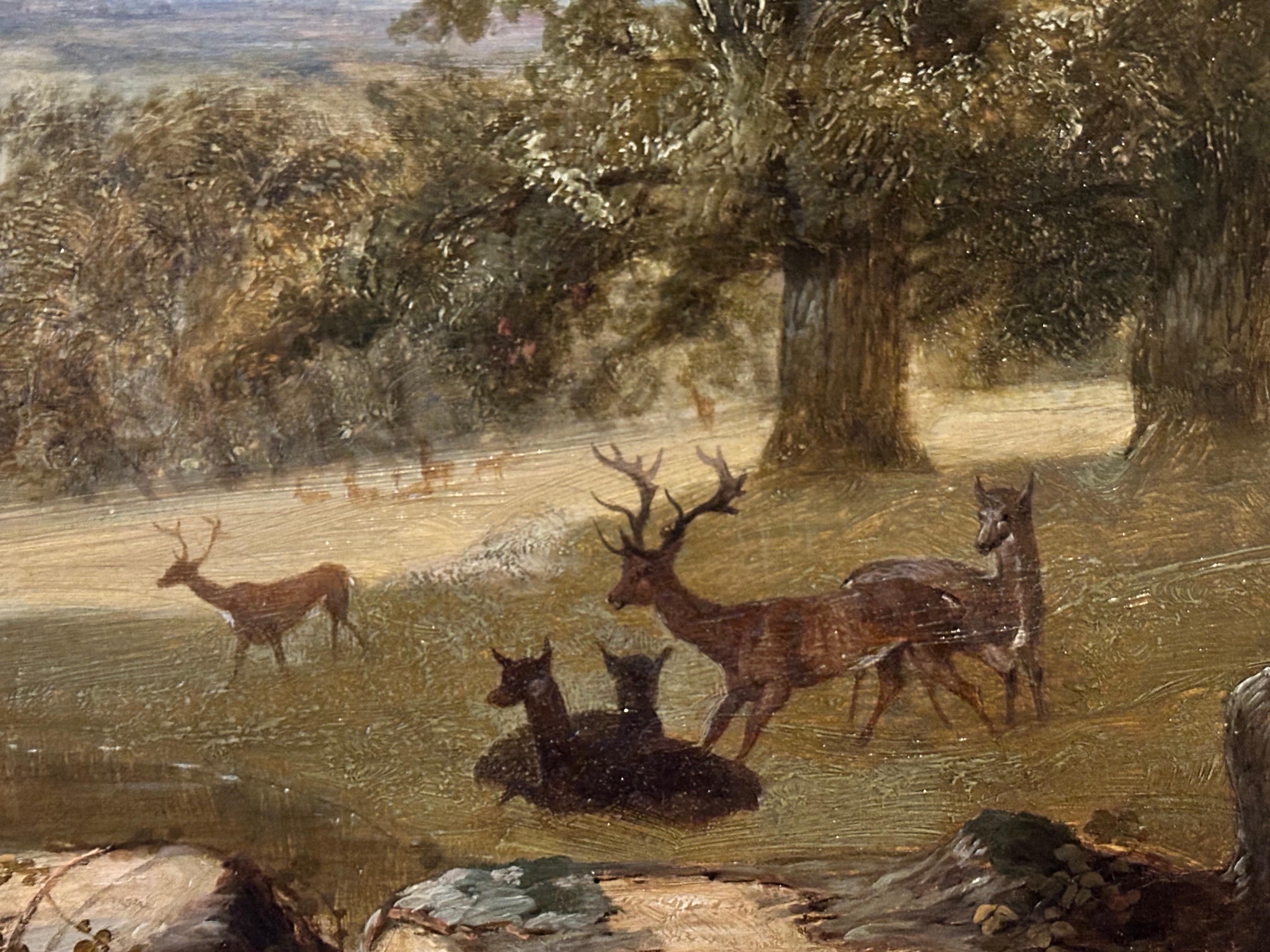 Sehr schönes großes englisches Öl aus dem 19. Jahrhundert Windsor Castle & Deer Park mit Hirschen im Angebot 10