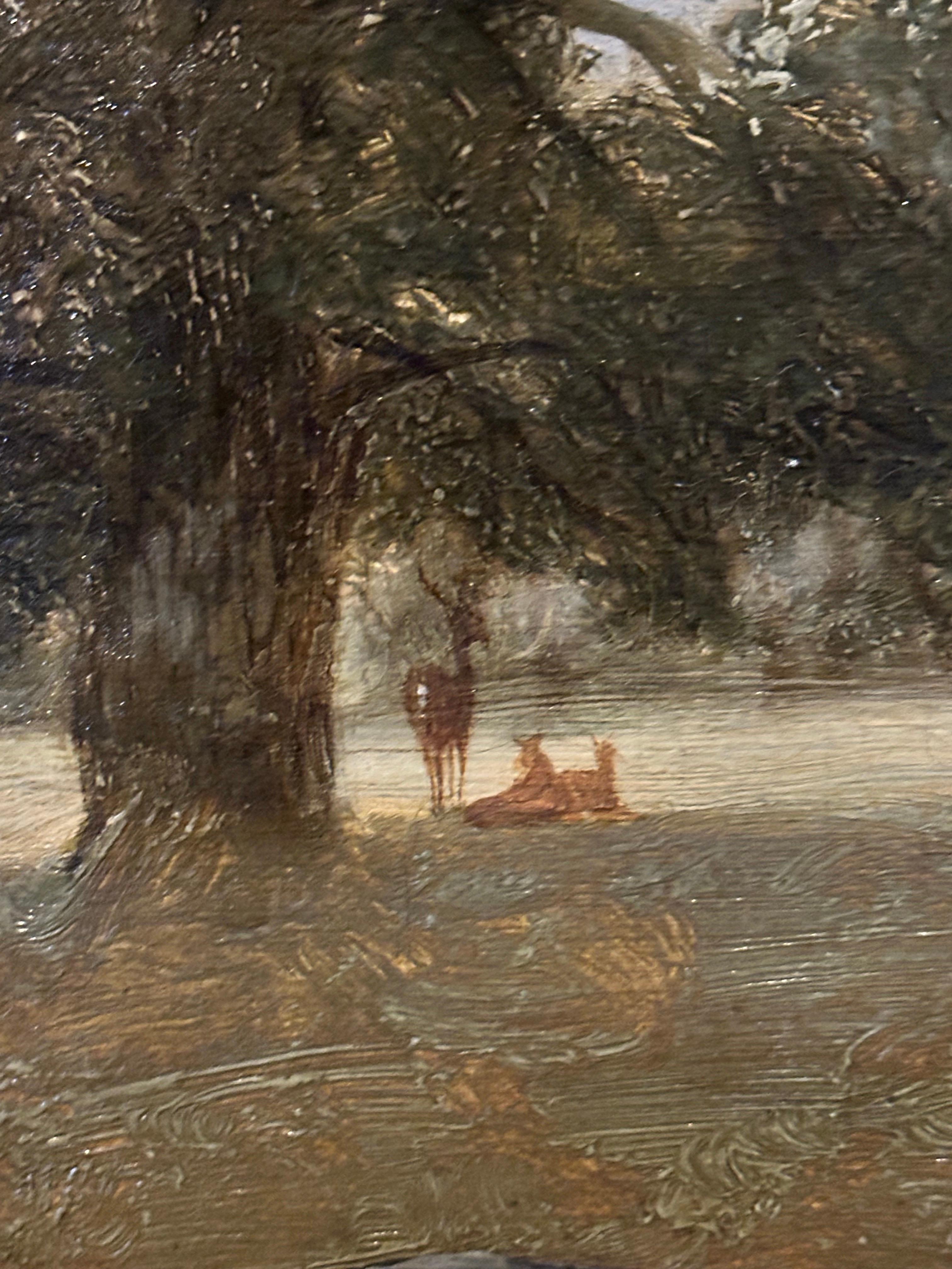 Sehr schönes großes englisches Öl aus dem 19. Jahrhundert Windsor Castle & Deer Park mit Hirschen im Angebot 4