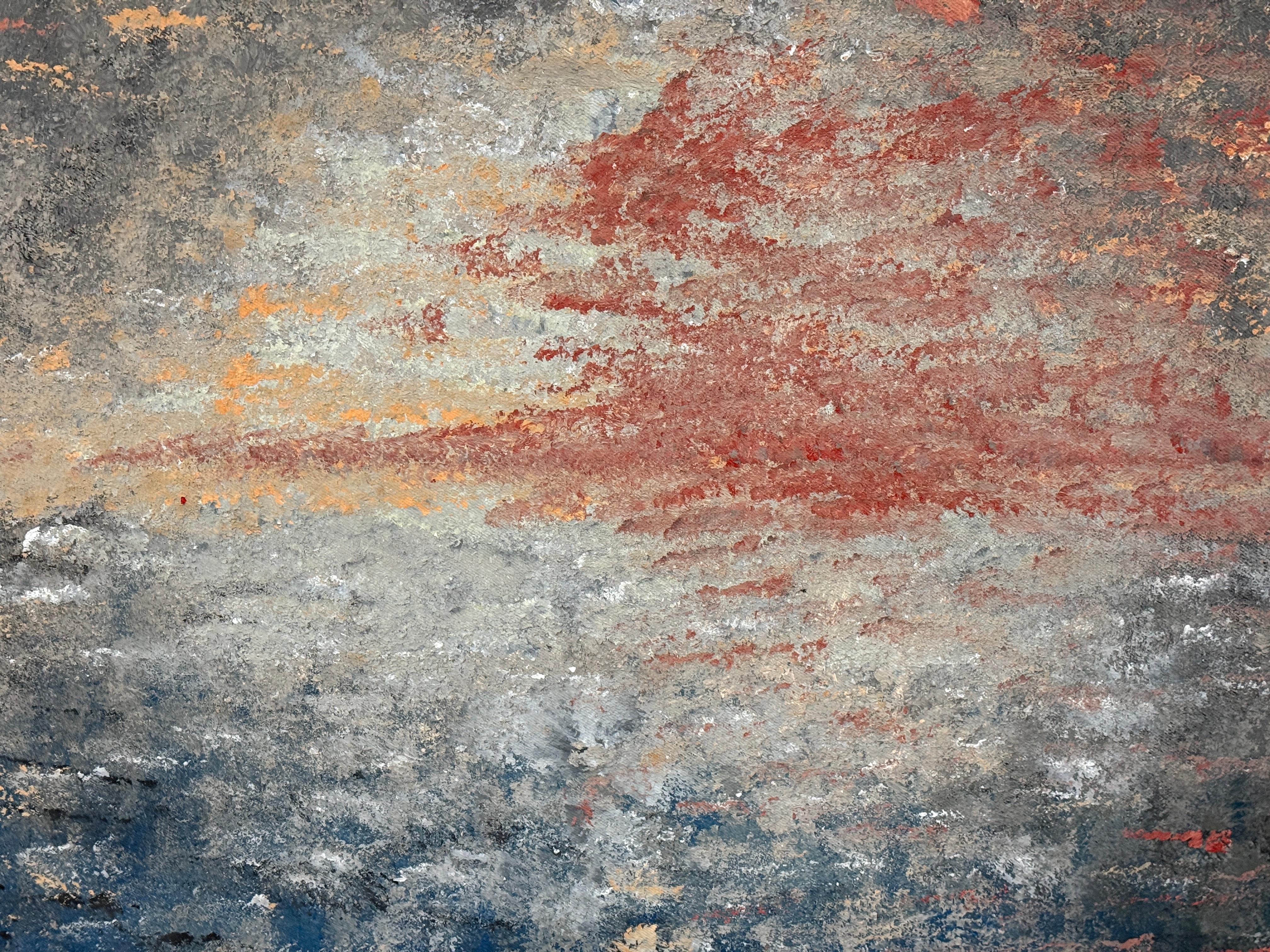 A wonderful abstract Titled “Chasing Twilight” it is signed James E Miller 05. 
It’s extremely well done although we’re not familiar with the artist. 
In good condition with minor losses. 
