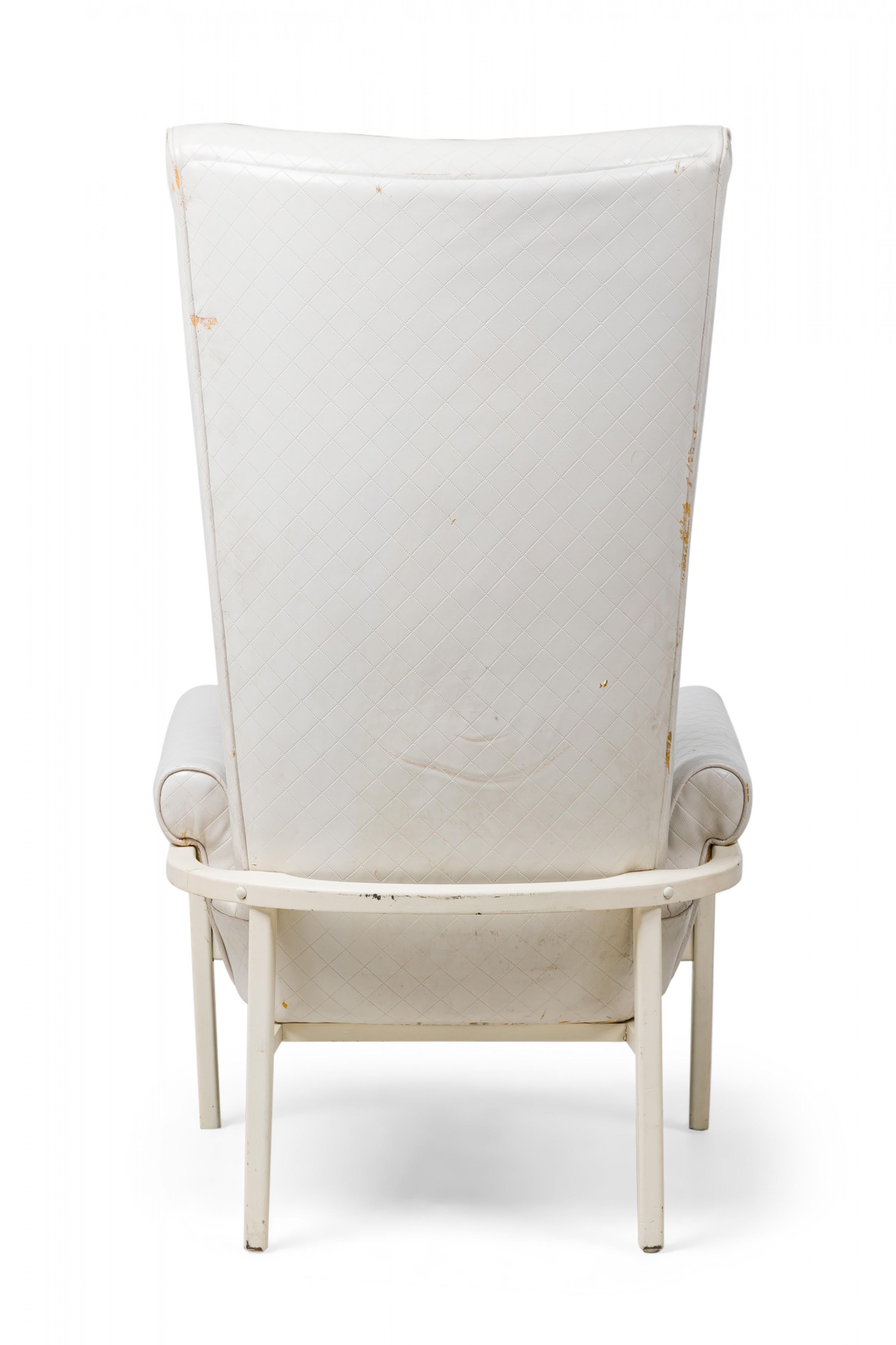 20th Century James Mont American High Back, Button Tufted White Lacquered Lounge/Armchair For Sale