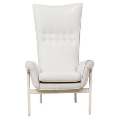 Vintage James Mont American High Back, Button Tufted White Lacquered Lounge/Armchair