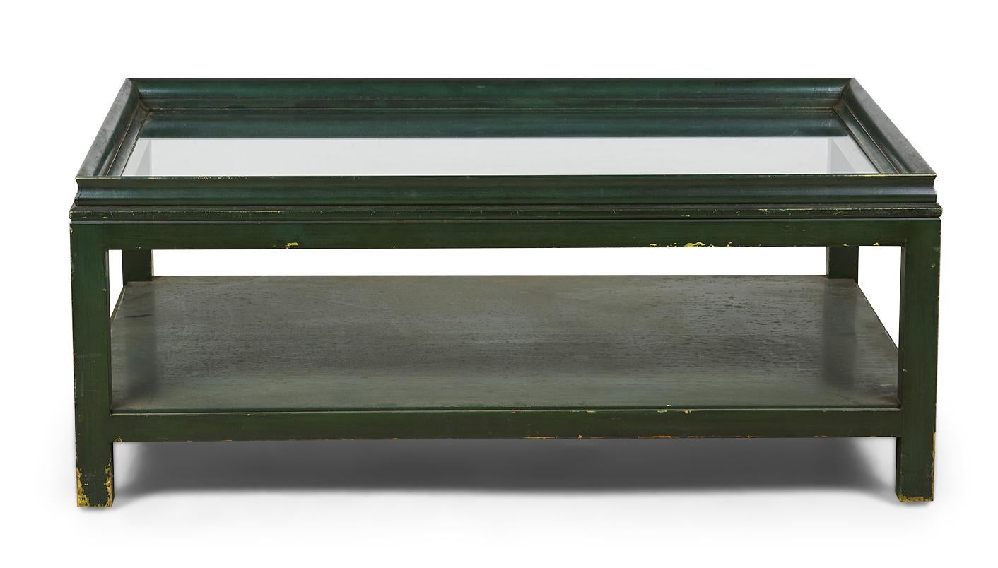 James Mont American High Style Green Lacquer and Glass Rectangular Cocktail  In Good Condition For Sale In New York, NY