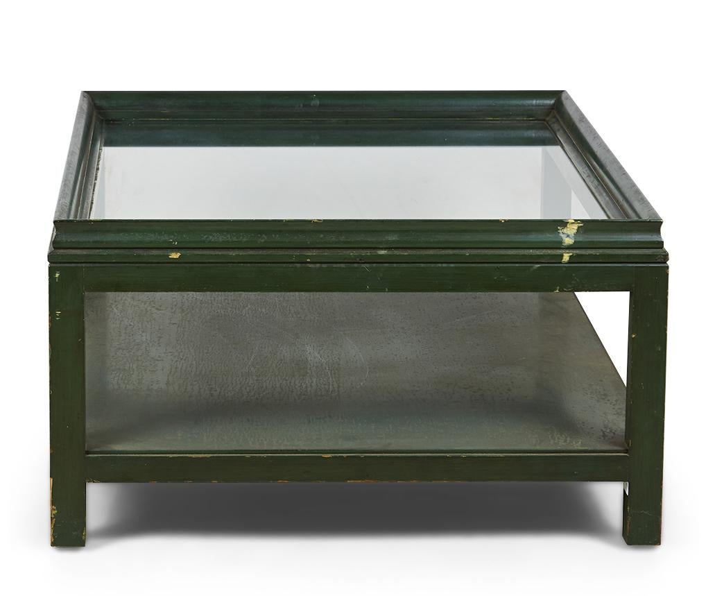 Wood James Mont American High Style Green Lacquer and Glass Rectangular Cocktail  For Sale