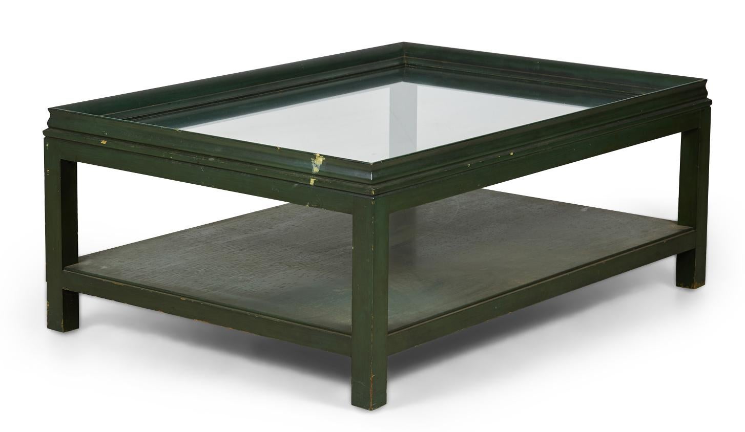 James Mont American High Style Green Lacquer and Glass Rectangular Cocktail  For Sale 1