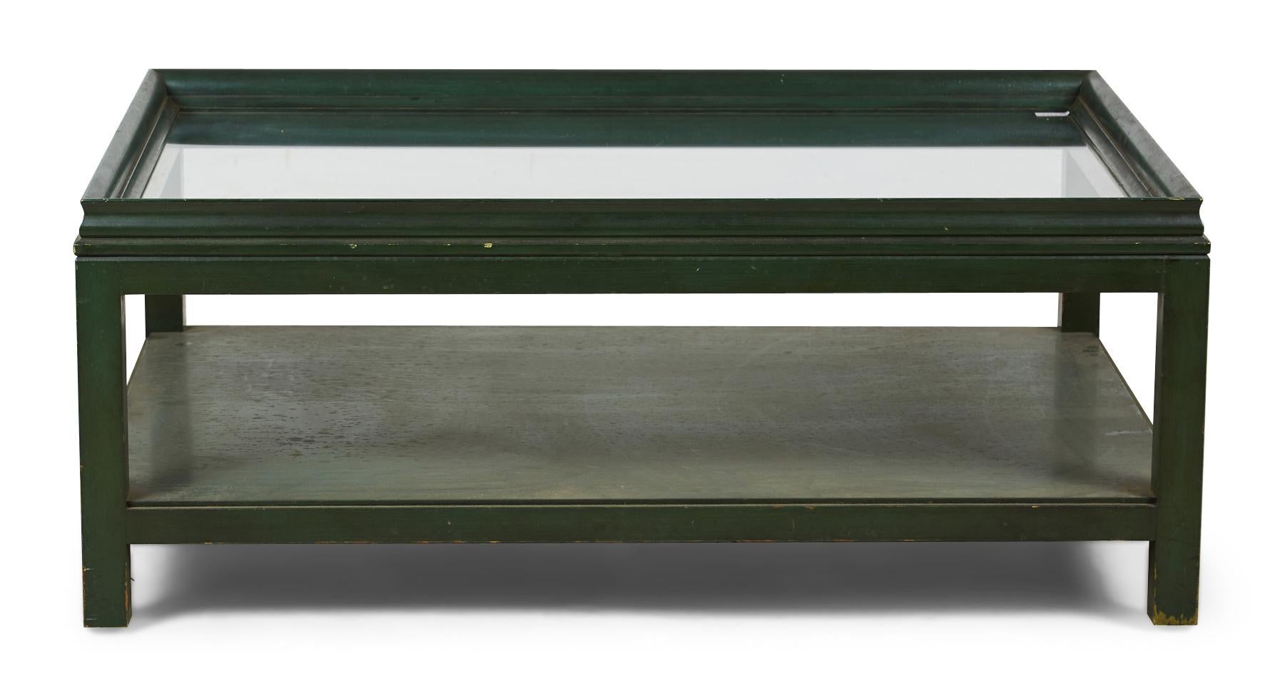 James Mont American High Style Green Lacquer and Glass Rectangular Cocktail  For Sale 2