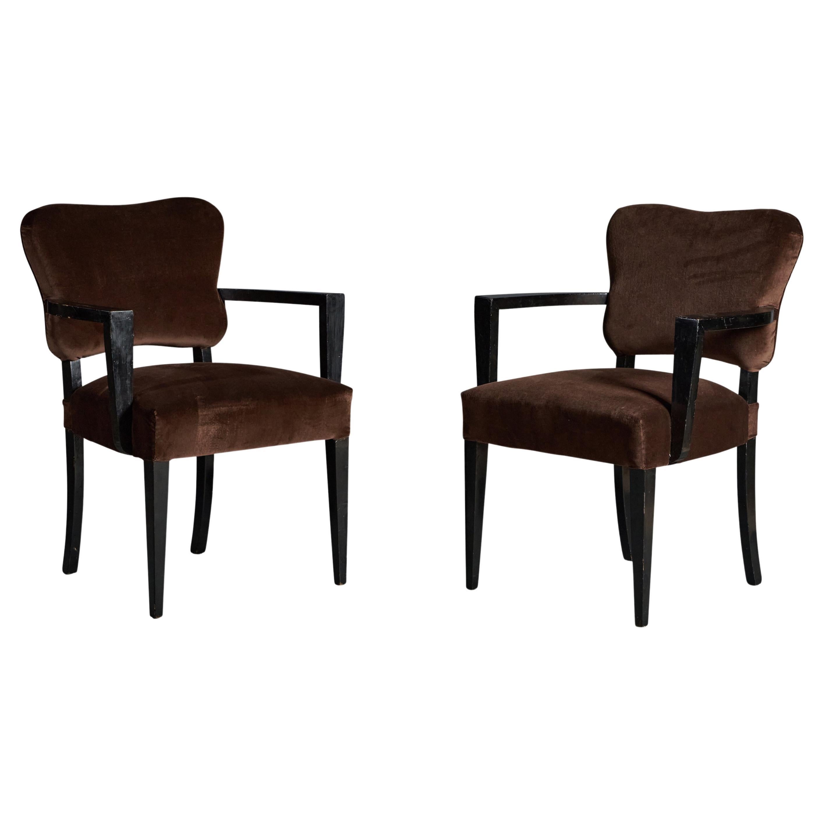 James Mont, Armchairs, Wood, Velvet, USA, 1940s For Sale