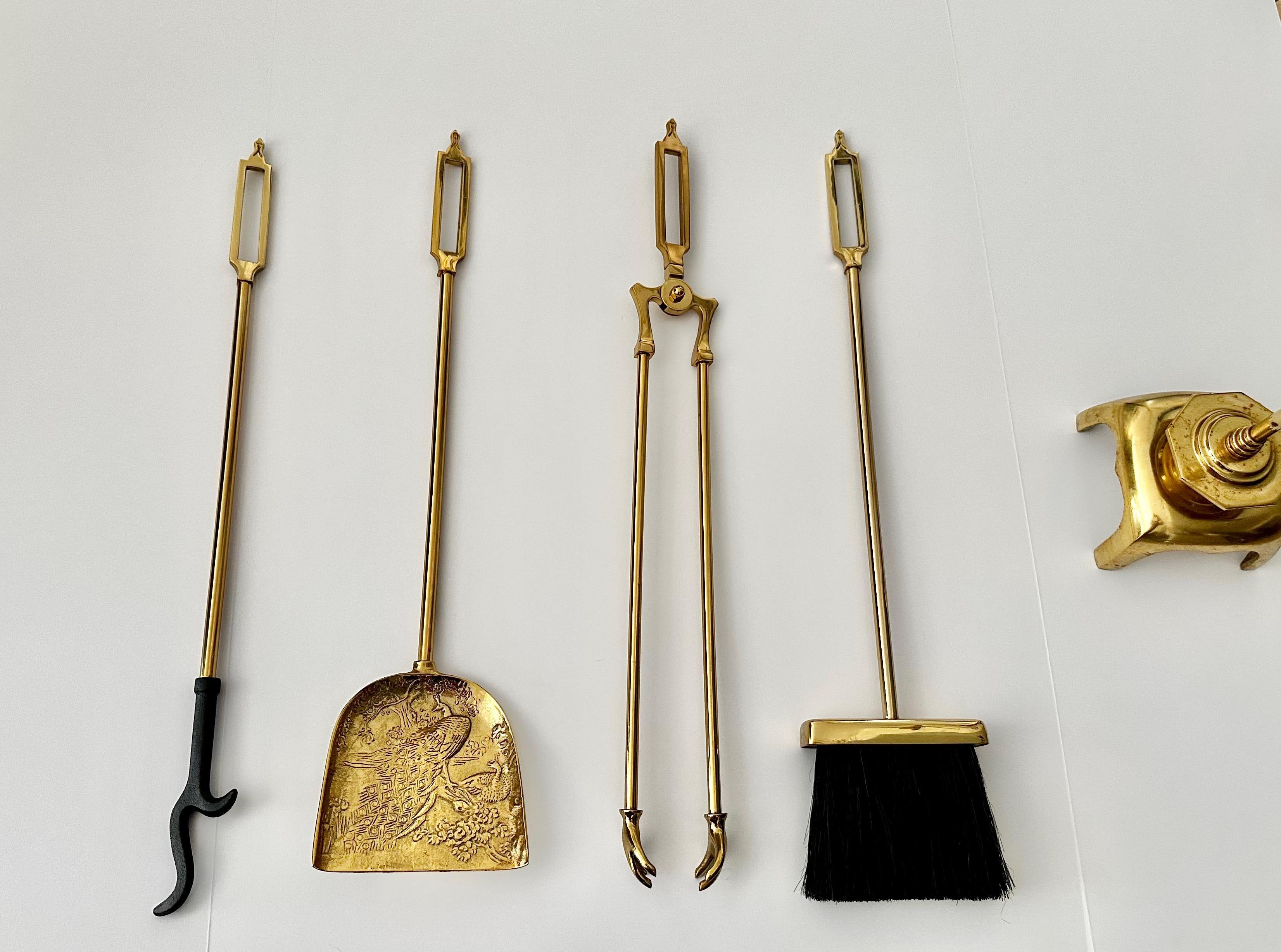 James Mont Asian Brass Fireplace Tool Set For Sale 12