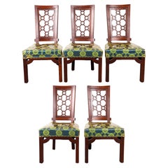 James Mont Asian Modern Walnut Dining Chairs, 5