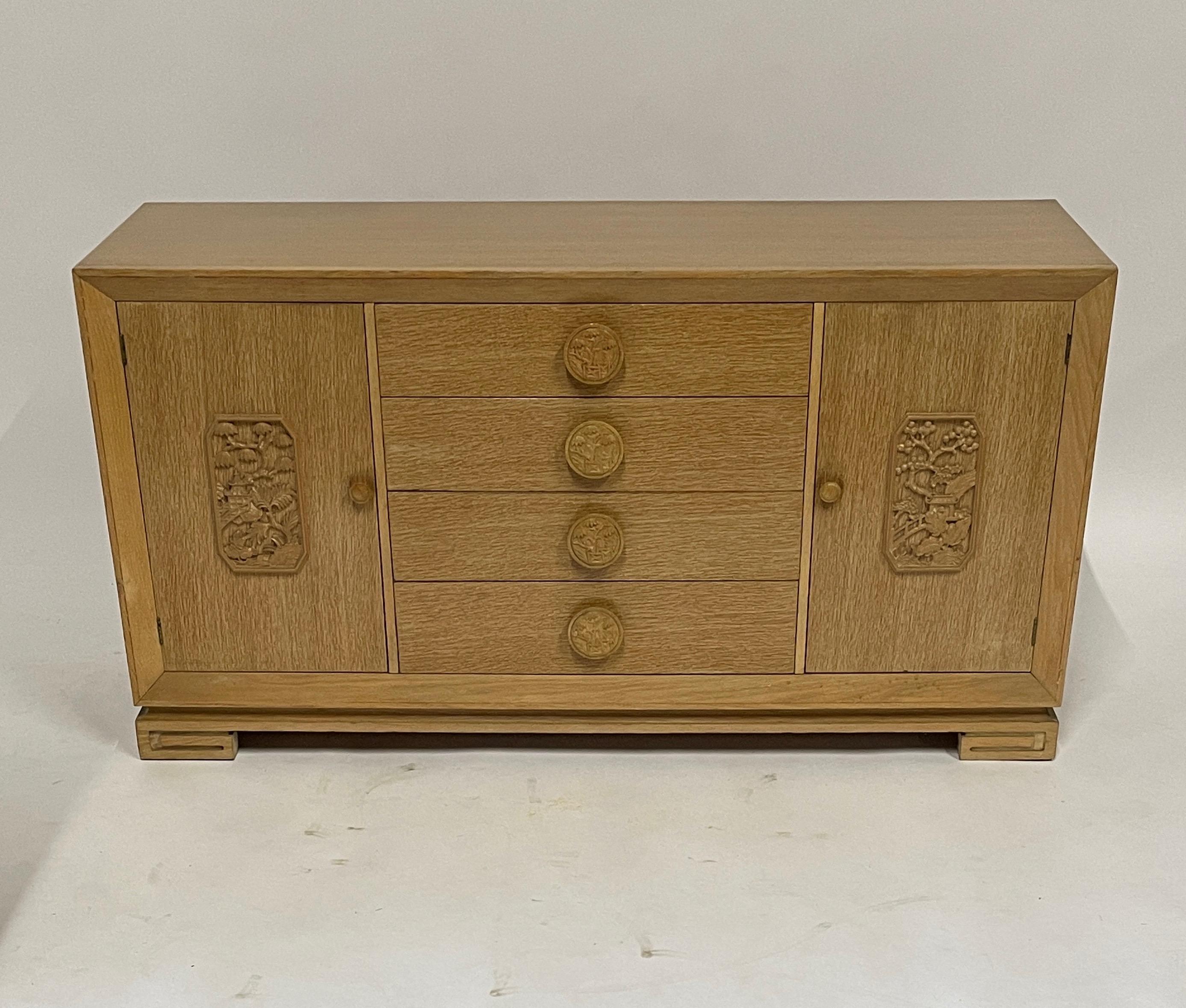 James Mont Attributed Regency Chinoiserie Cerused Oak Bureau Sideboard Dresser 6