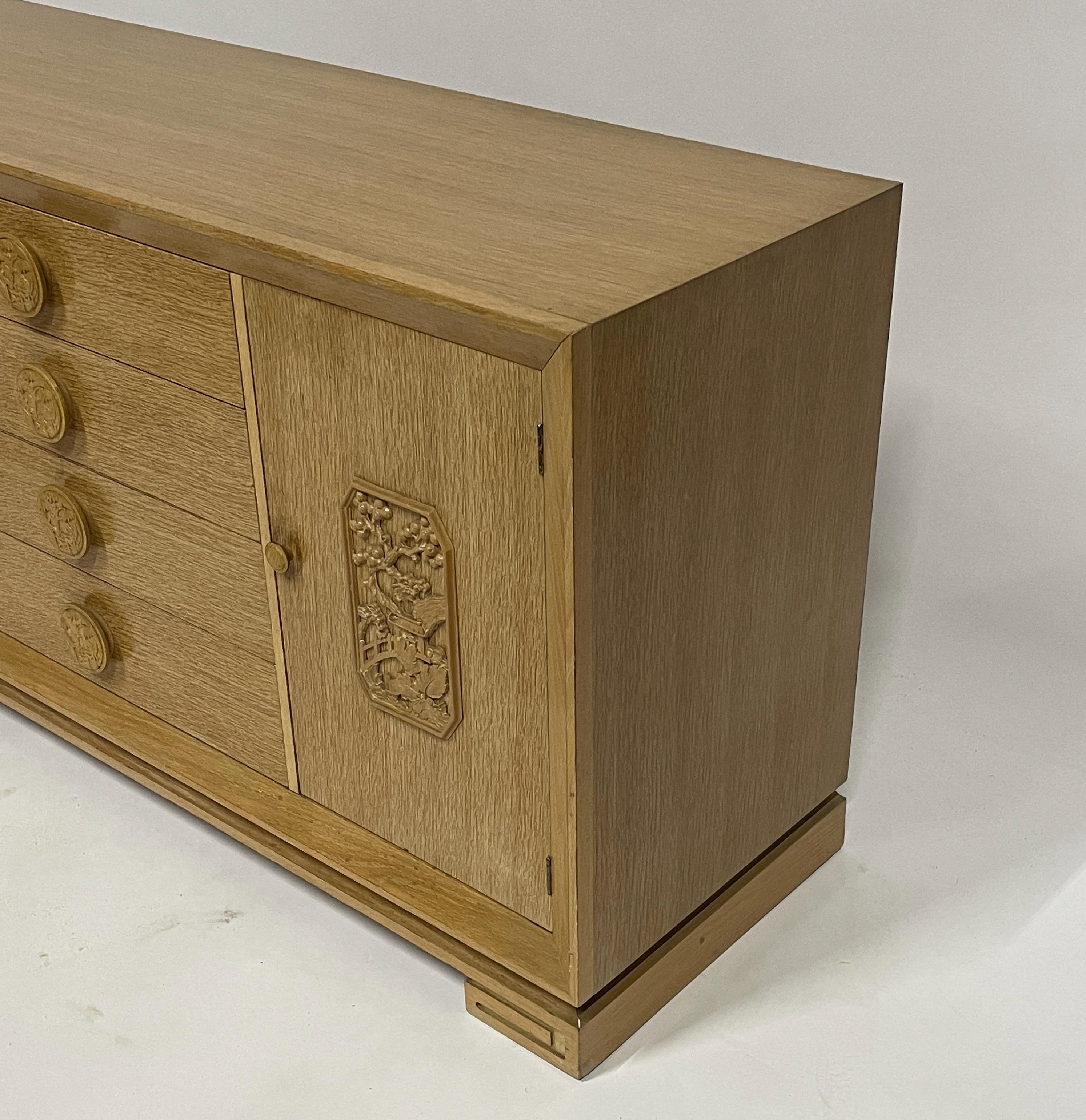 American James Mont Attributed Regency Chinoiserie Cerused Oak Bureau Sideboard Dresser