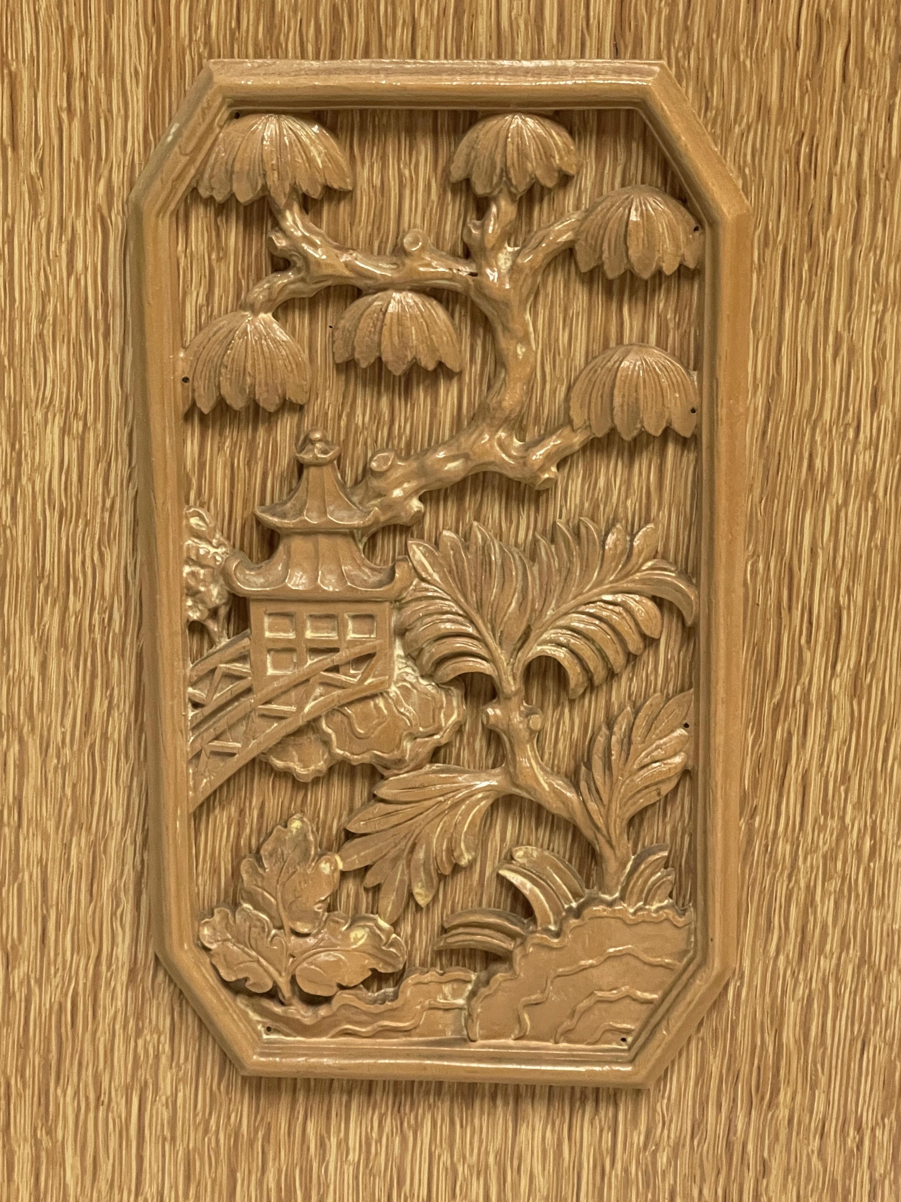 Mid-20th Century James Mont Attributed Regency Chinoiserie Cerused Oak Bureau Sideboard Dresser