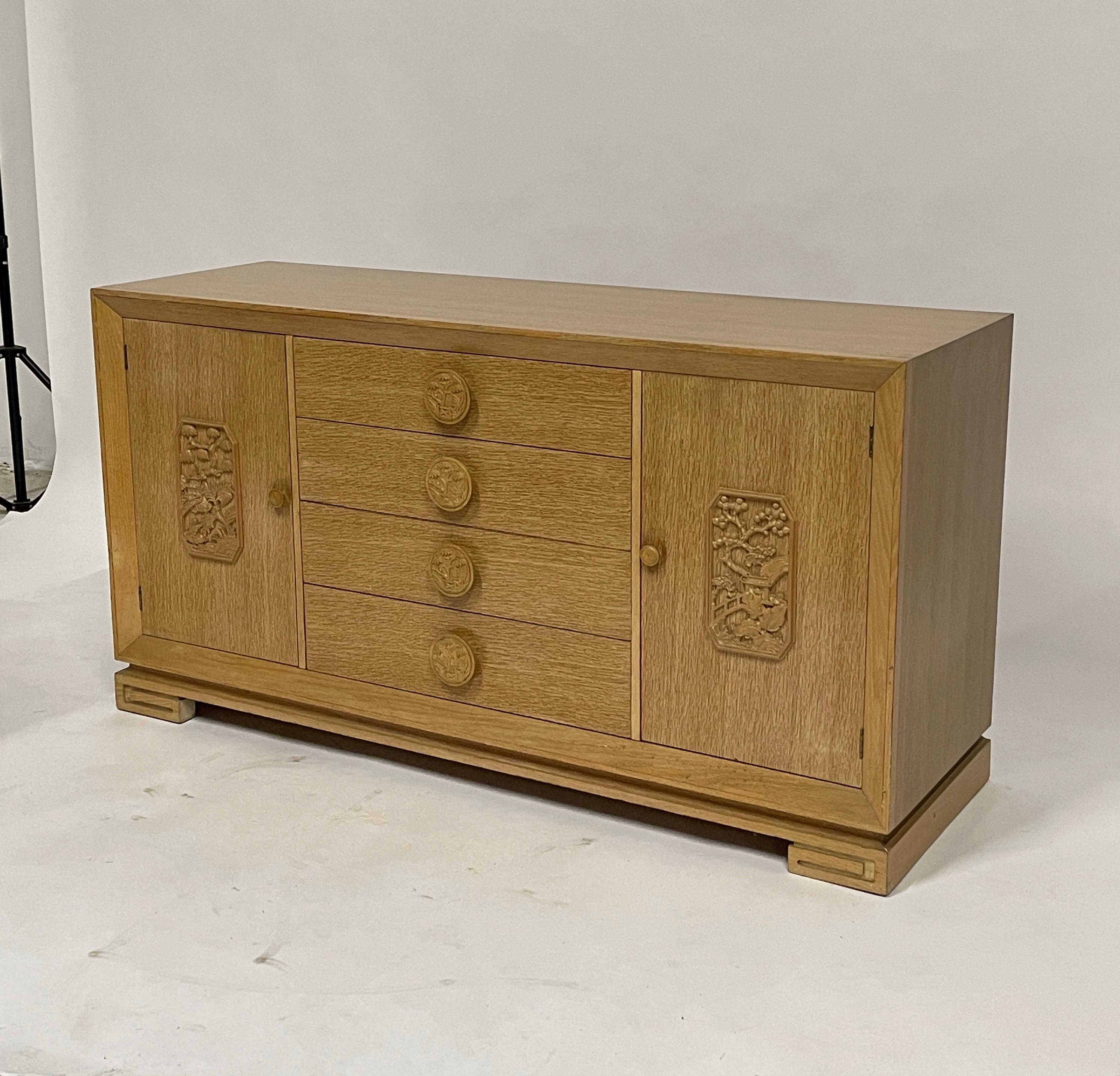 James Mont Attributed Regency Chinoiserie Cerused Oak Bureau Sideboard Dresser 3