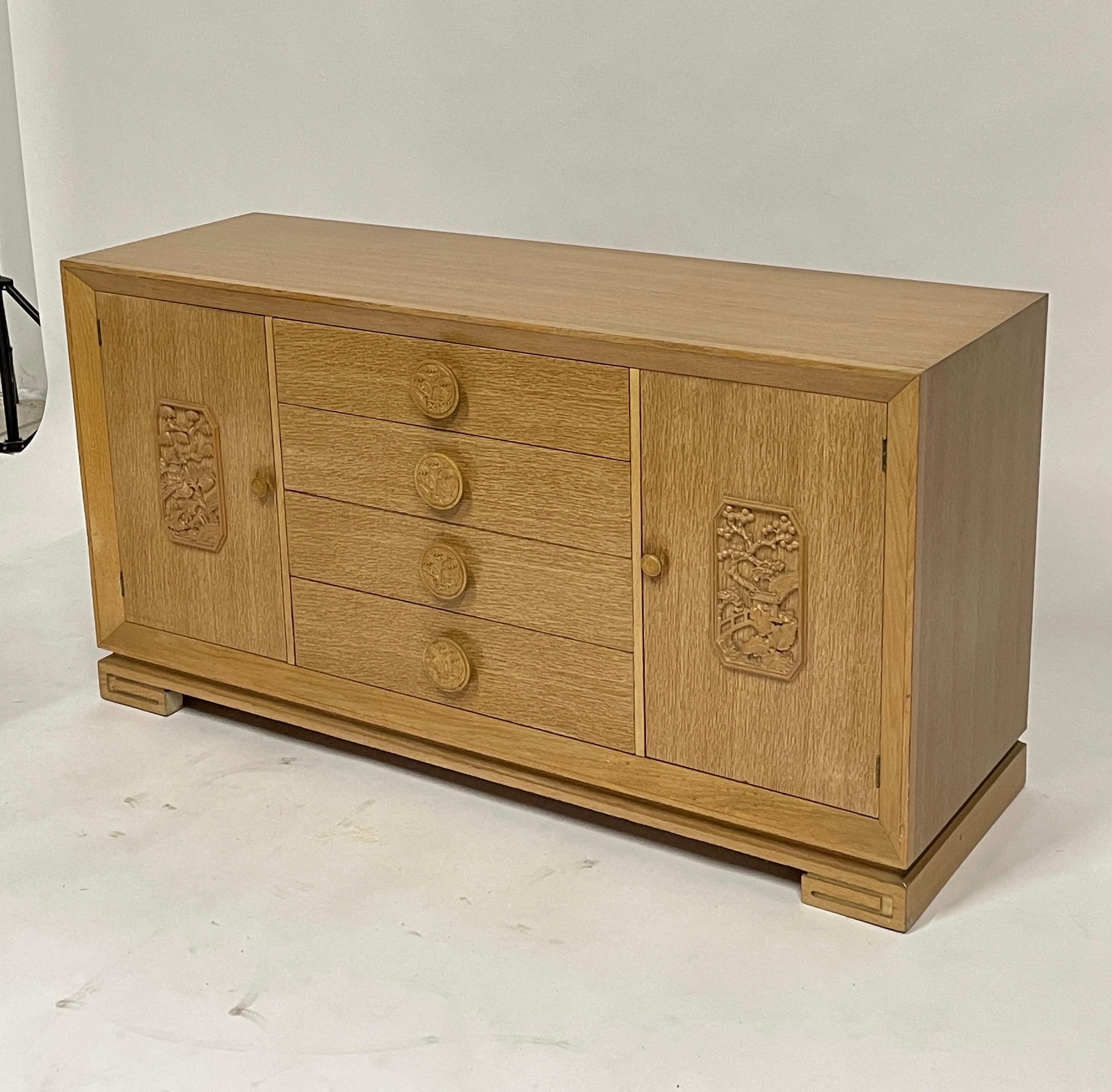 James Mont Attributed Regency Chinoiserie Cerused Oak Bureau Sideboard Dresser 4