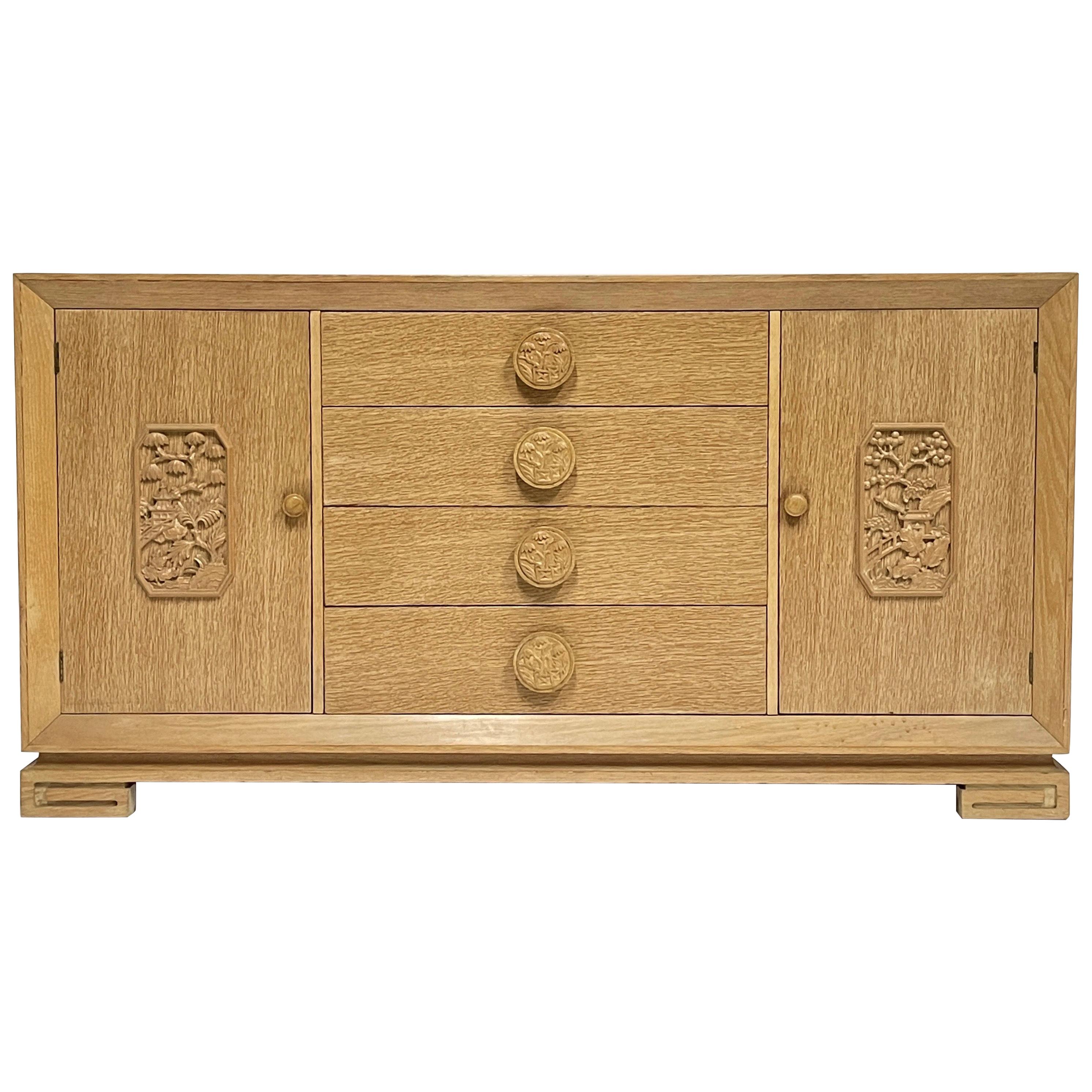 James Mont Attributed Regency Chinoiserie Cerused Oak Bureau Sideboard Dresser