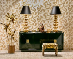 James Mont Attributed Black Lacquered Sideboard or Bar Cabinet, circa 1940s