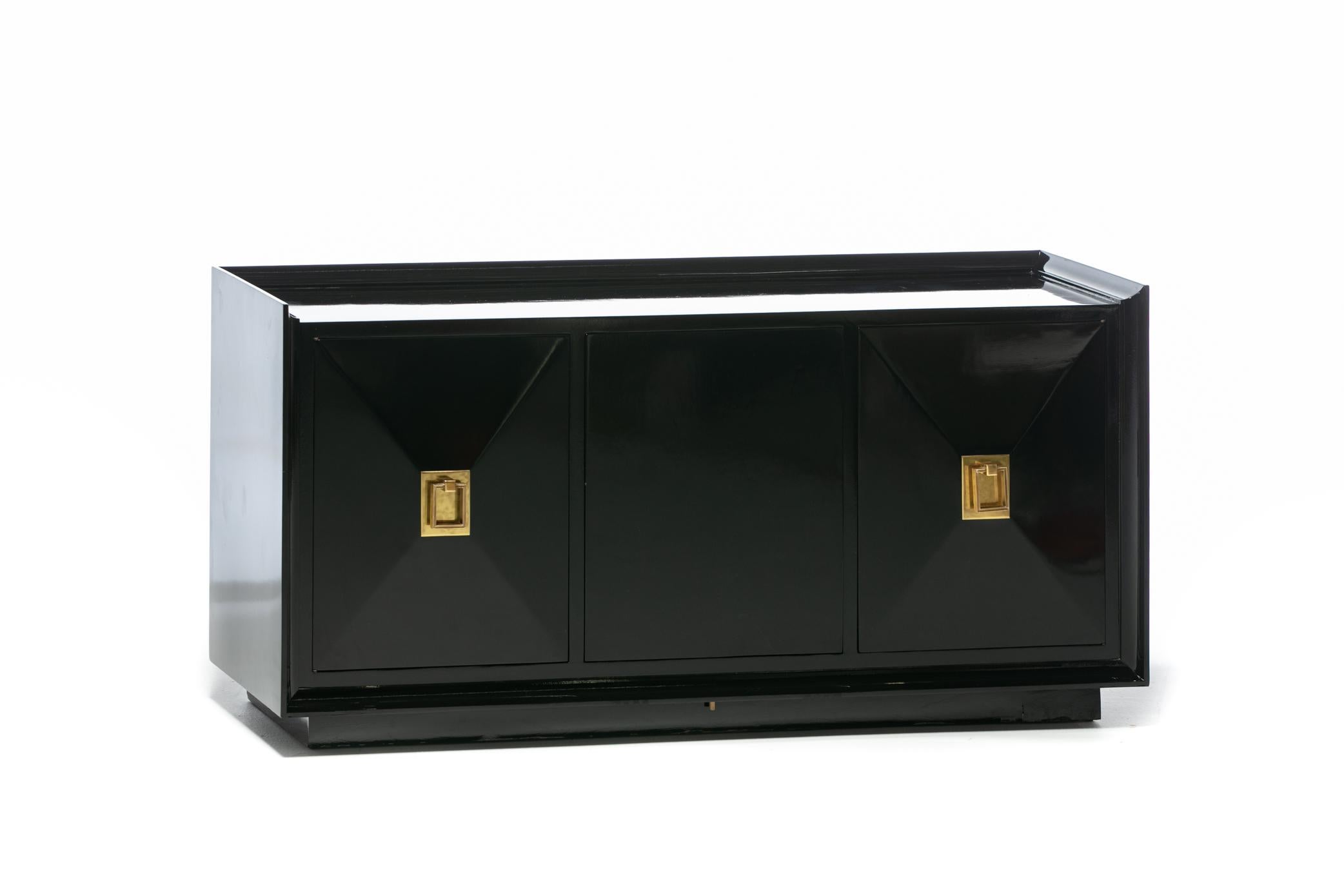 Mid-20th Century James Mont Attributed Black Lacquered Sideboard or Bar Cabinet, circa 1940s