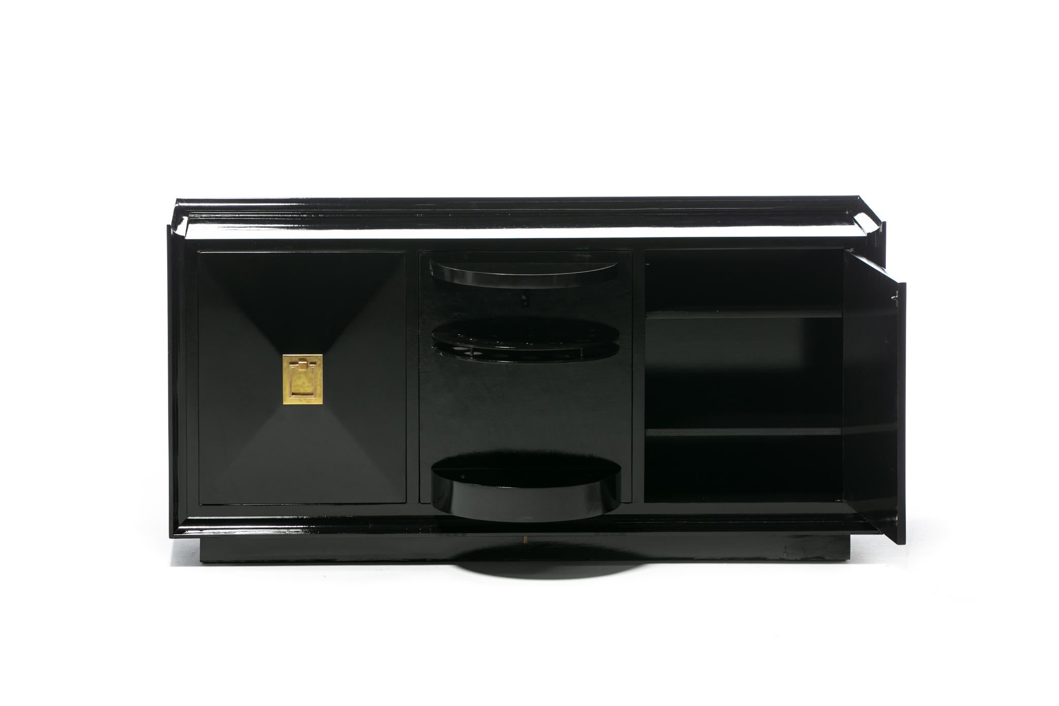 James Mont Attributed Black Lacquered Sideboard or Bar Cabinet, circa 1940s 1