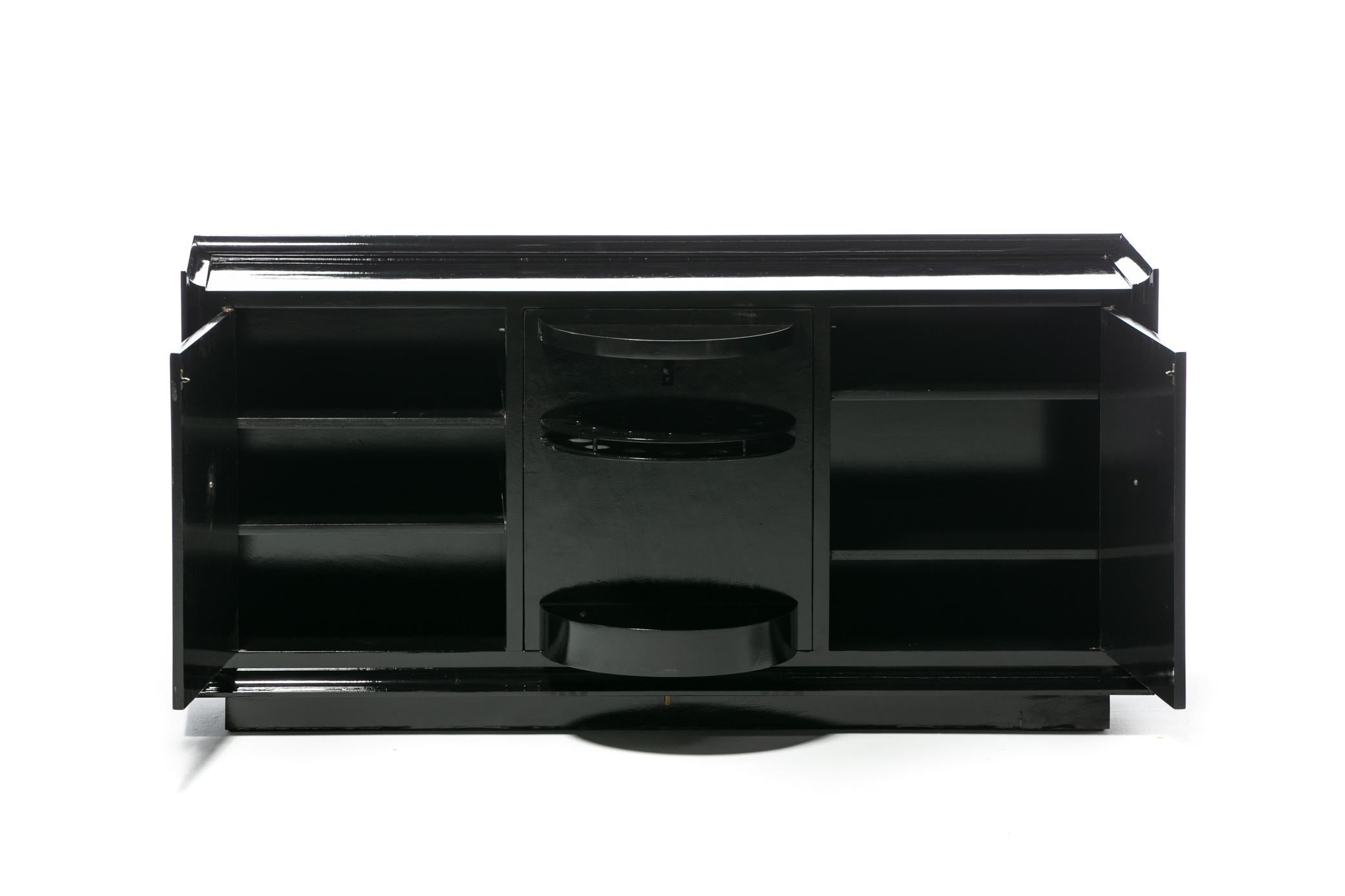 James Mont Attributed Black Lacquered Sideboard or Bar Cabinet, circa 1940s 2
