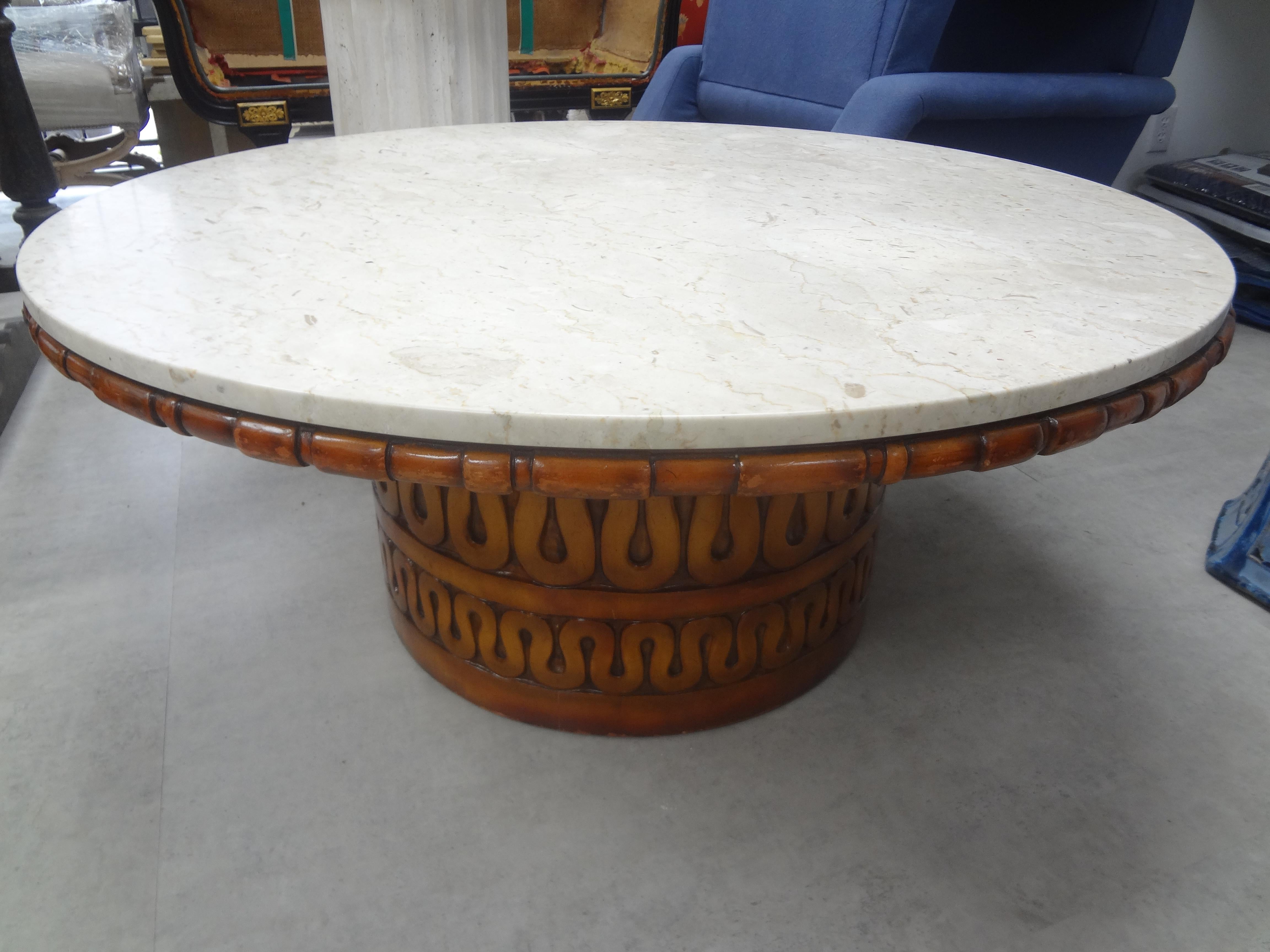 James Mont Attributed Cocktail Table with Italian Marble Top In Good Condition For Sale In Houston, TX