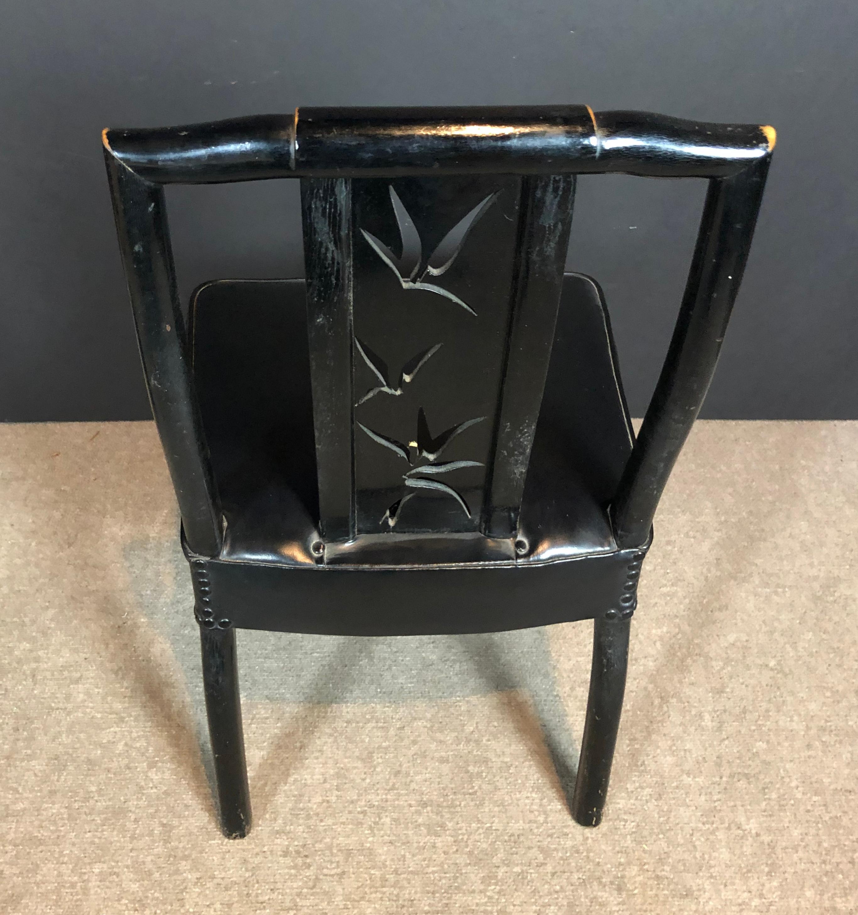 Chinoiserie James Mont Black Asian Modern Lacquer Side Chair