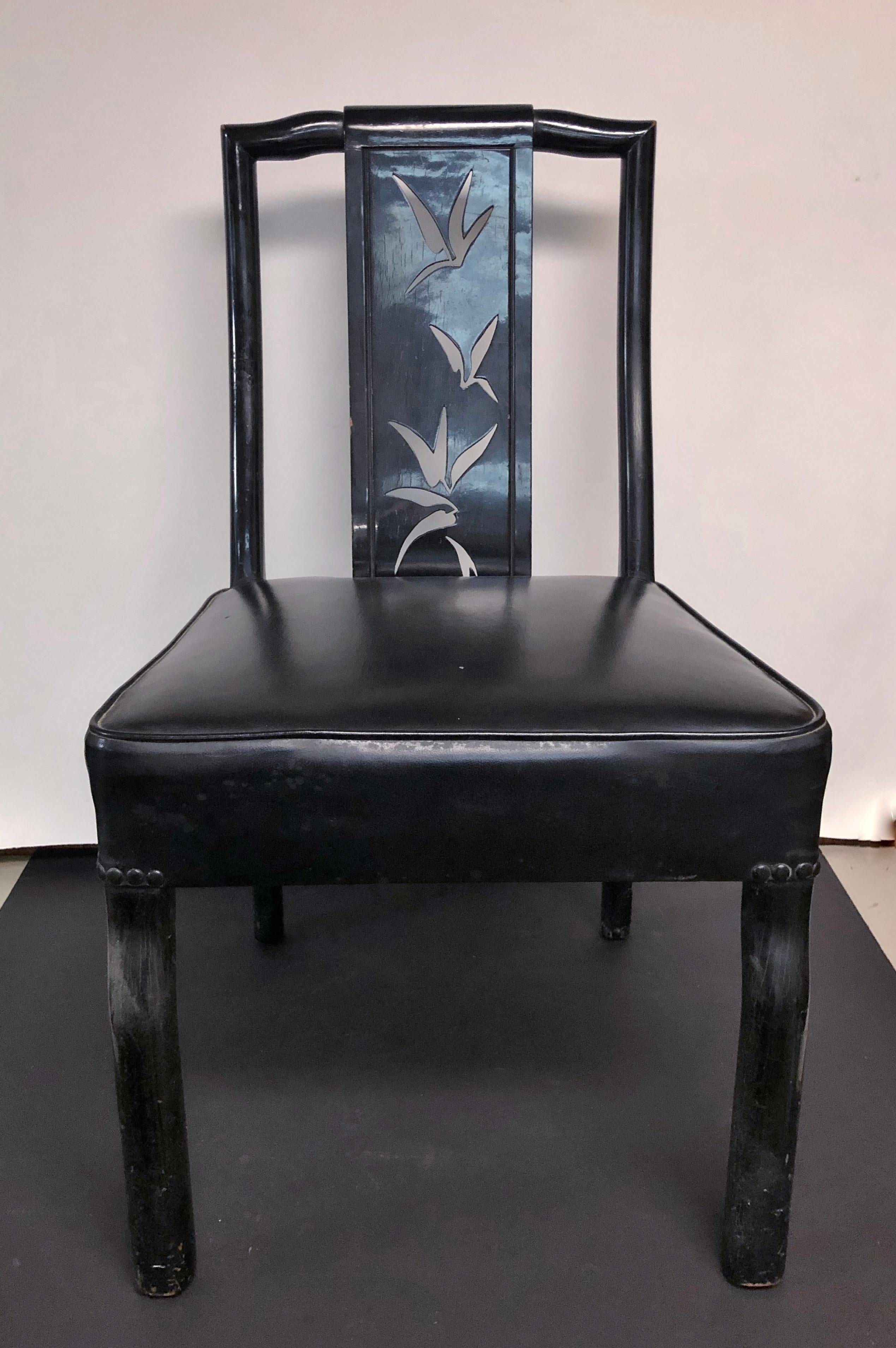 James Mont Black Asian Modern Lacquer Side Chair 1